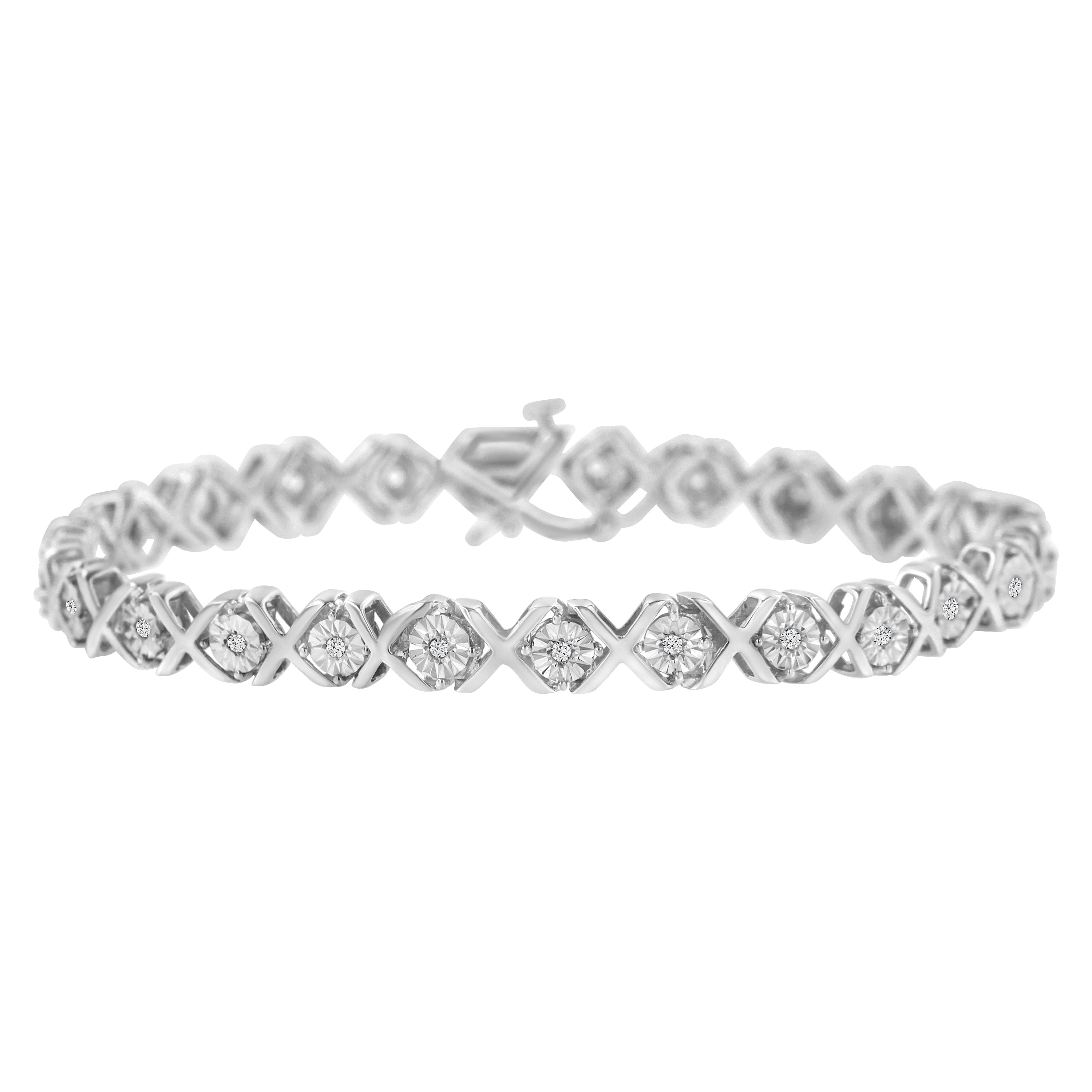 .925 Sterling Silver 1/4 Cttw Miracle Set Diamond "X" Link Bracelet I-J Color, I3 Clarity - 7.25" on sale at MyriadMart