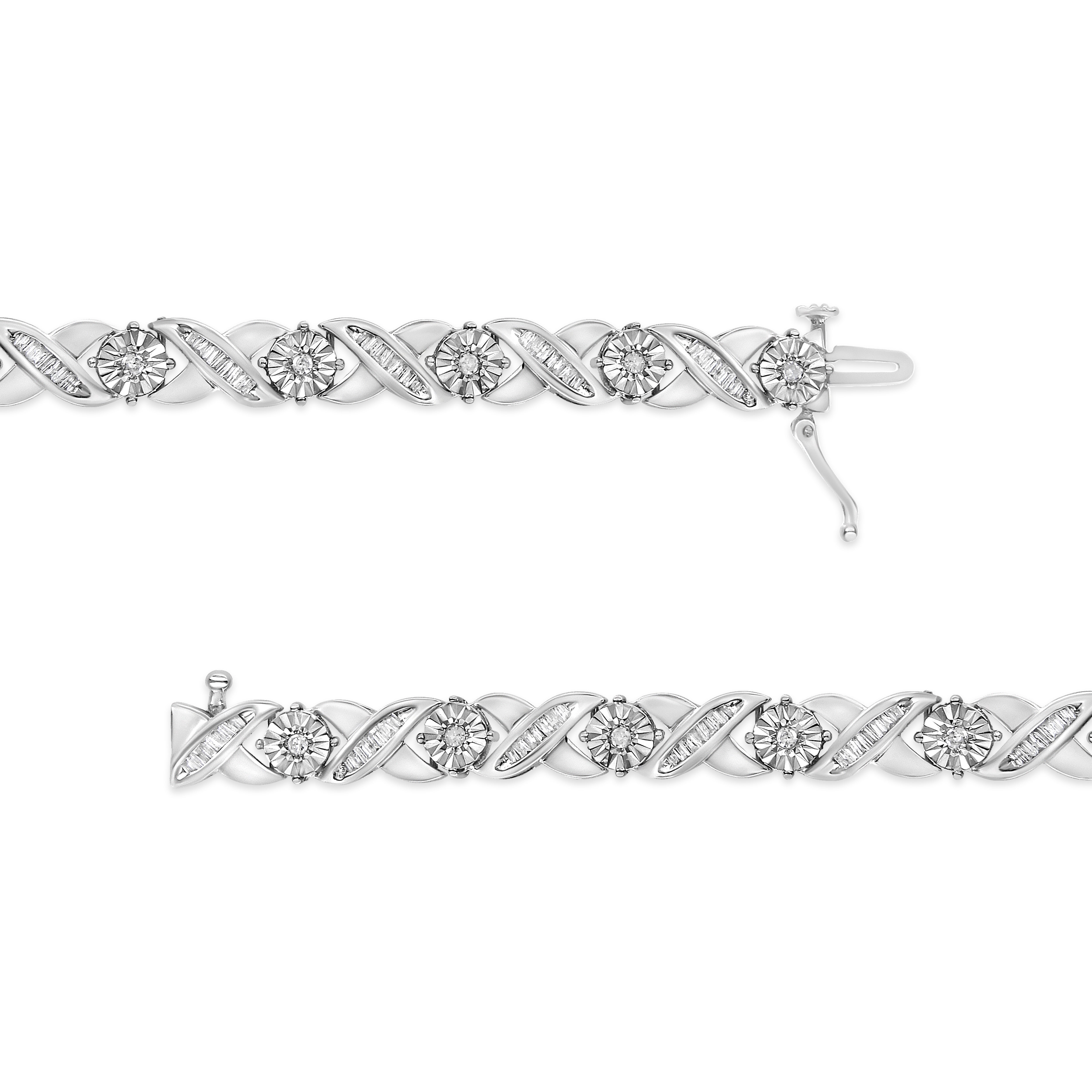 .925 Sterling Silver 1.0 Cttw Round-Brilliant and Baguette Cut Diamond Miracle-Set X-Link 7" Tennis Bracelet I-J Color, I2-I3 Clarity on sale at MyriadMart