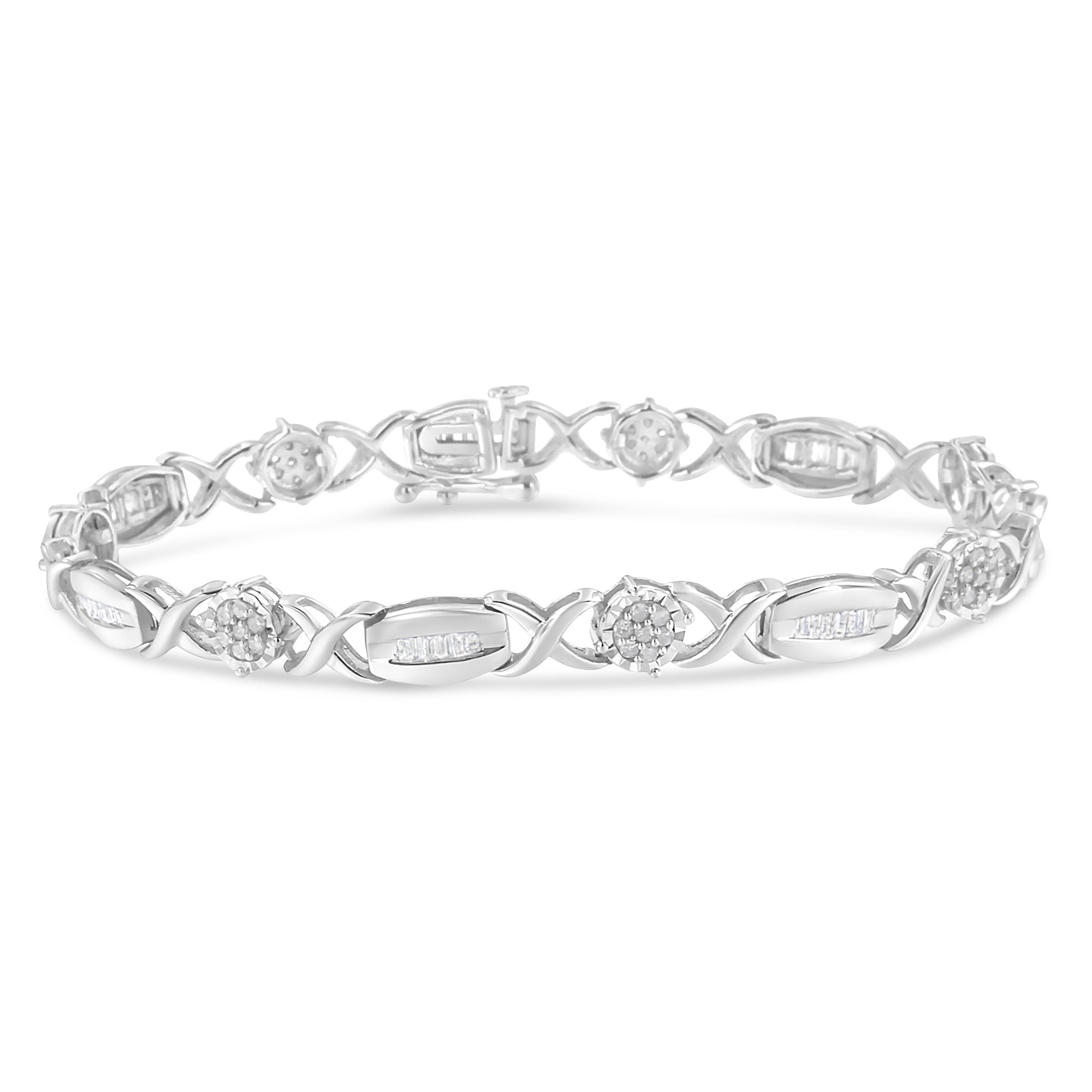 .925 Sterling Silver 1.0 Cttw Round-Cut and Baguette-Cut Diamond X-Link Bracelet I-J Color, I1-I2 Clarity - 7" on sale at MyriadMart