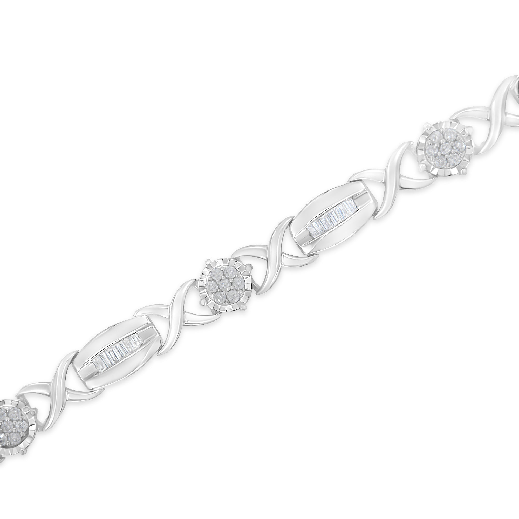 .925 Sterling Silver 1.0 Cttw Round-Cut and Baguette-Cut Diamond X-Link Bracelet I-J Color, I1-I2 Clarity - 7" on sale at MyriadMart