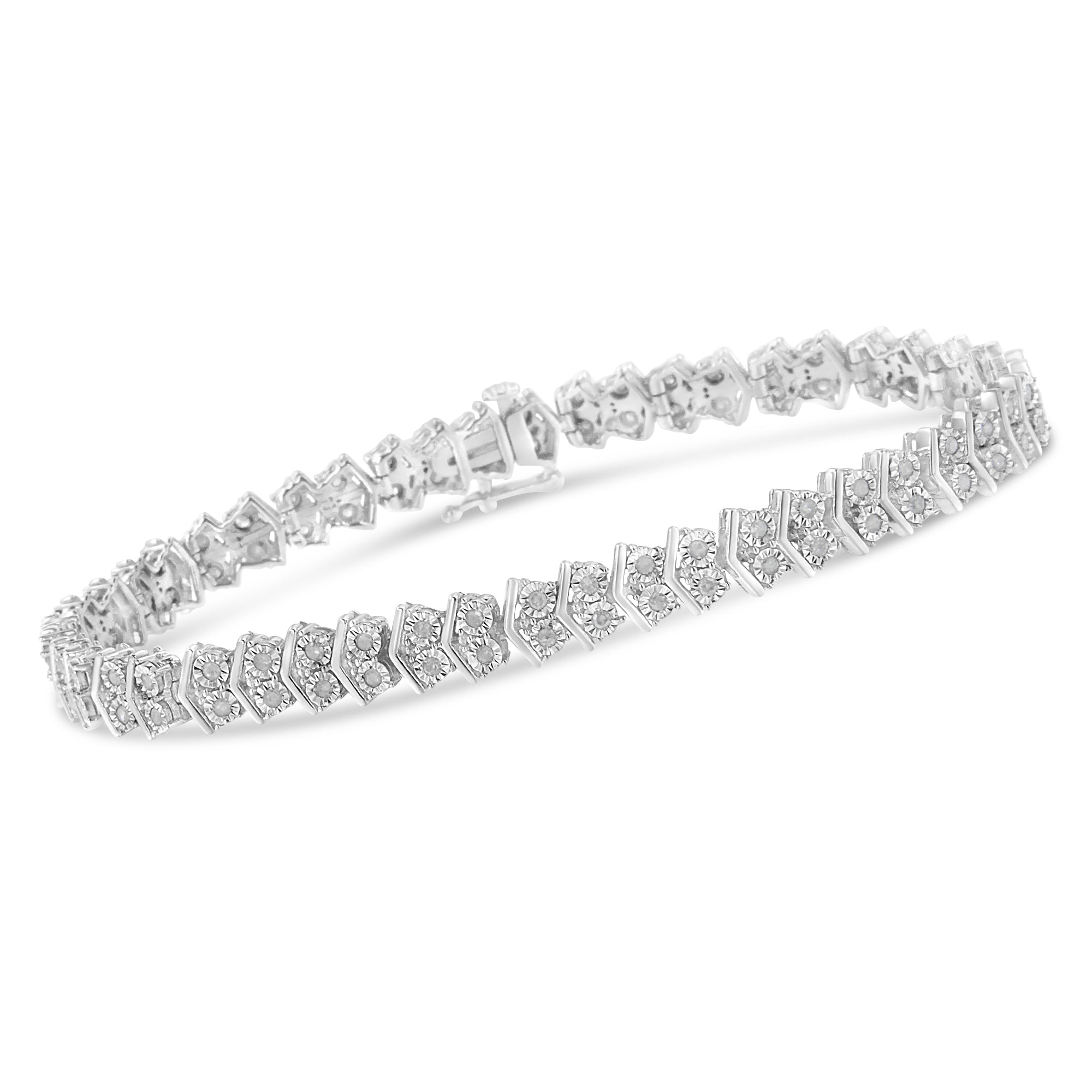 .925 Sterling Silver 1.0 Cttw Chevron 2 Stone Arrow Link Tennis Bracelet I-J Color, I3 Clarity - 7â€ on sale at MyriadMart