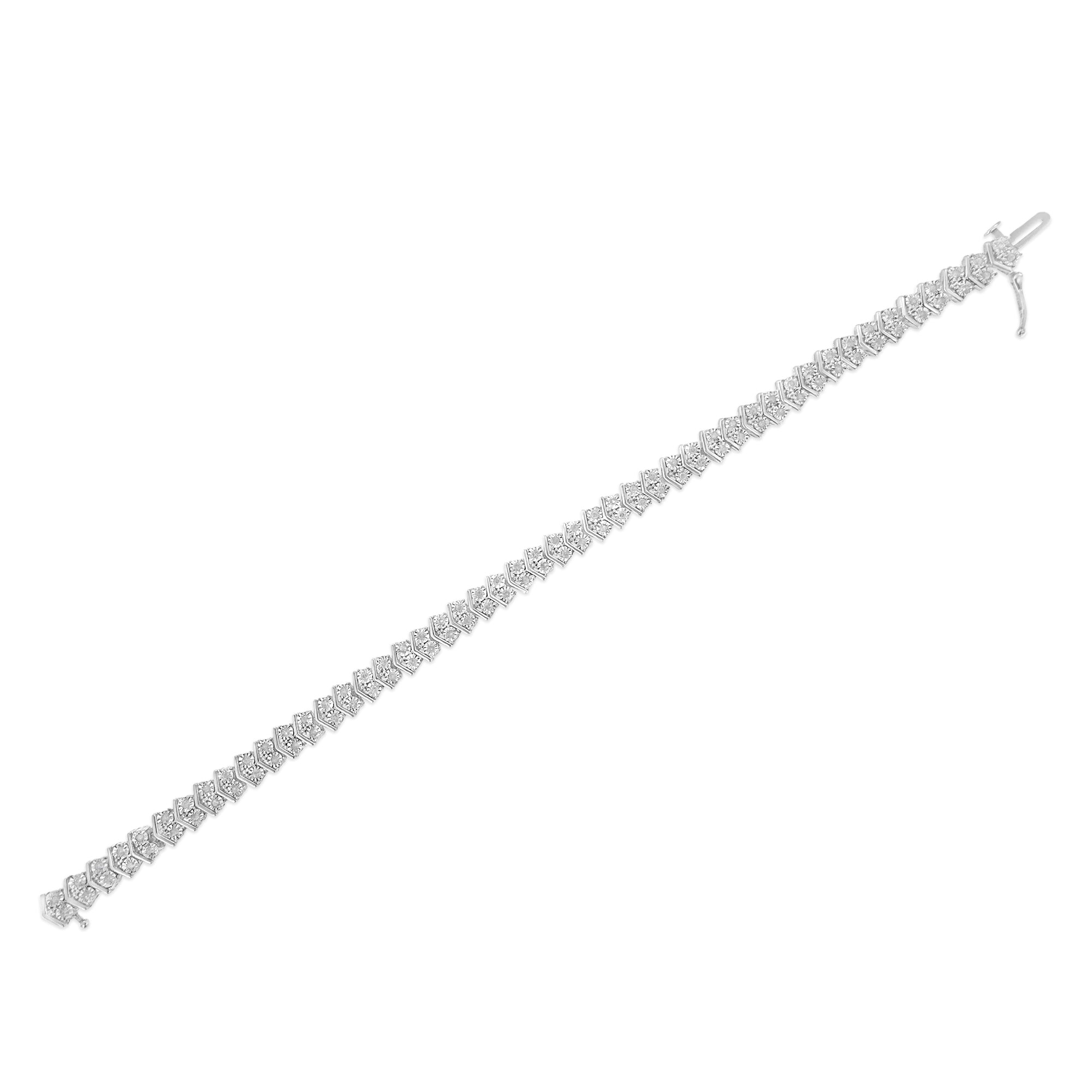 .925 Sterling Silver 1.0 Cttw Chevron 2 Stone Arrow Link Tennis Bracelet I-J Color, I3 Clarity - 7â€ on sale at MyriadMart