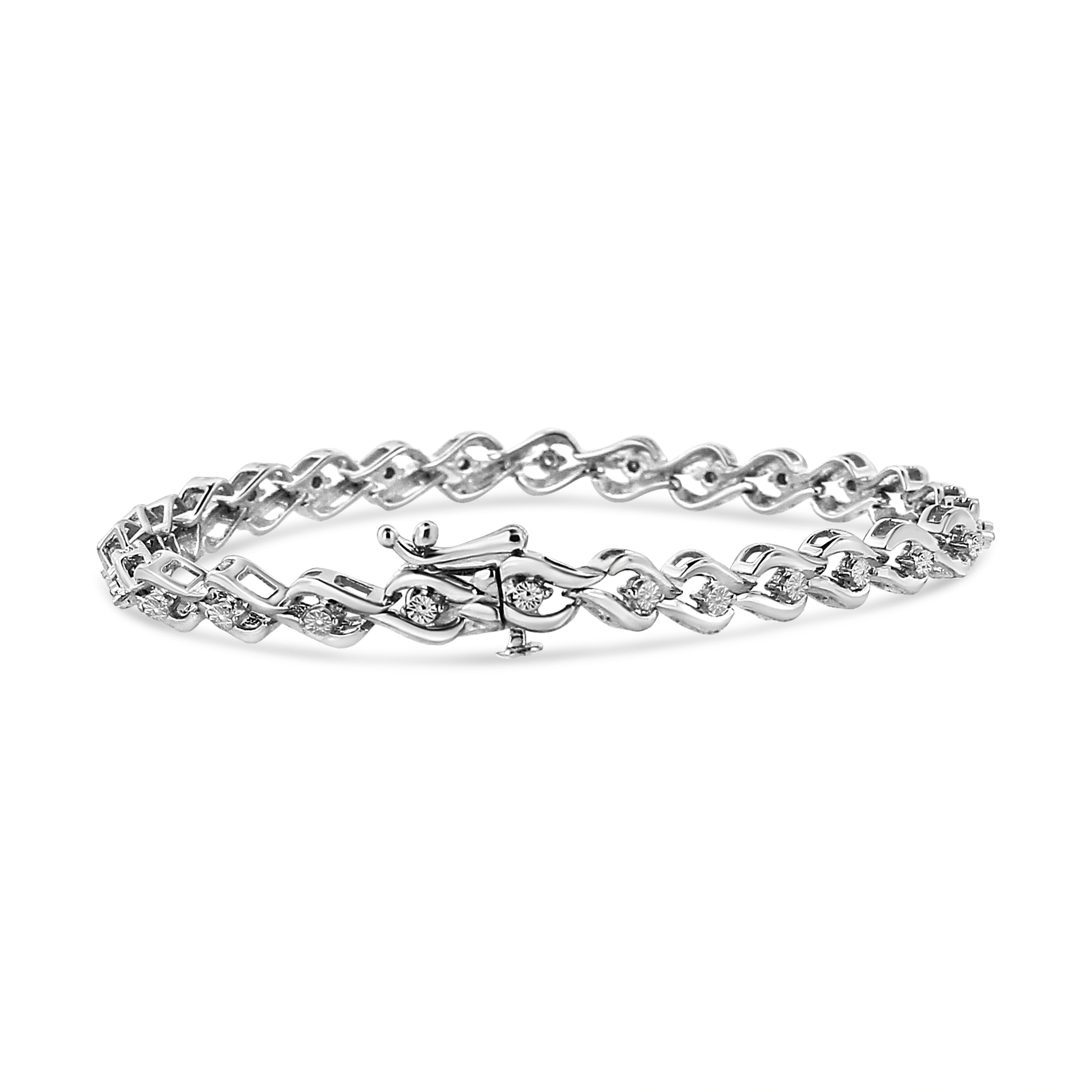 .925 Sterling Silver 1/10 Cttw Round-Cut Diamond Links of Flame Bracelet I-J Color, I3 - 7.25" on sale at MyriadMart