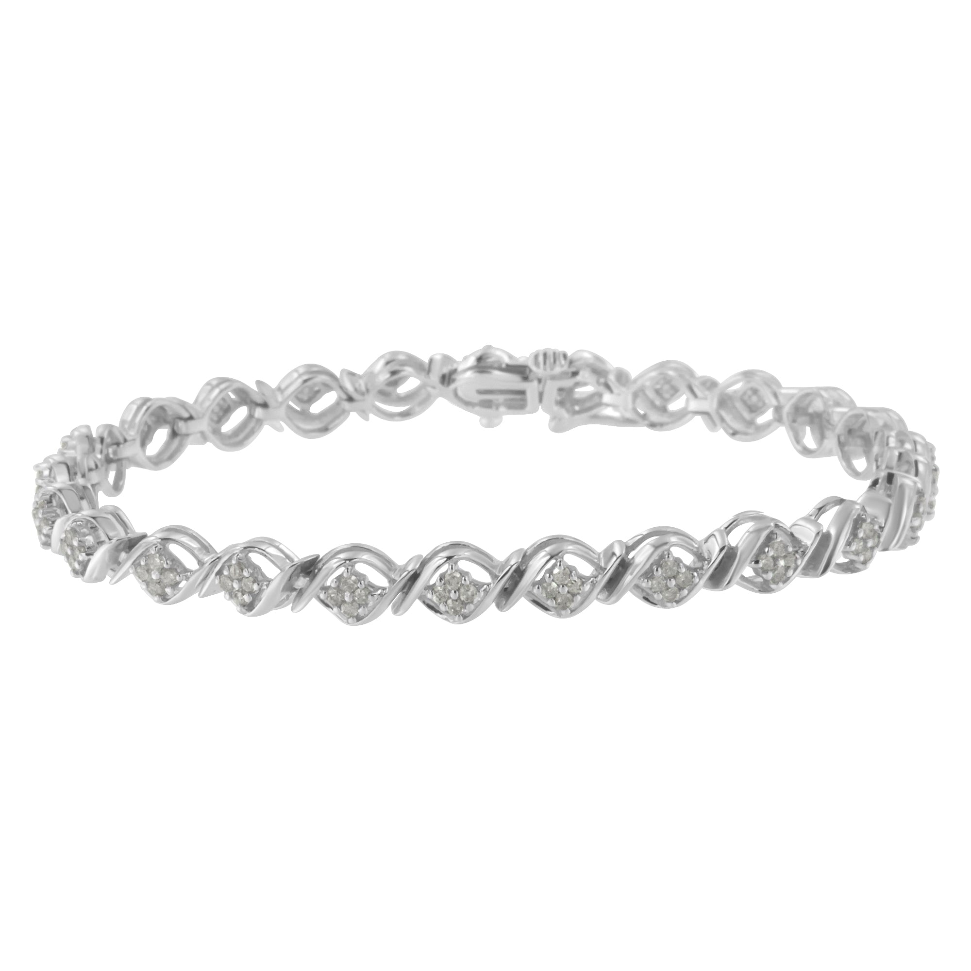 Sterling Silver Diamond Cluster Link Bracelet 1 cttw, I-J Color, I2-I3 Clarity on sale at MyriadMart