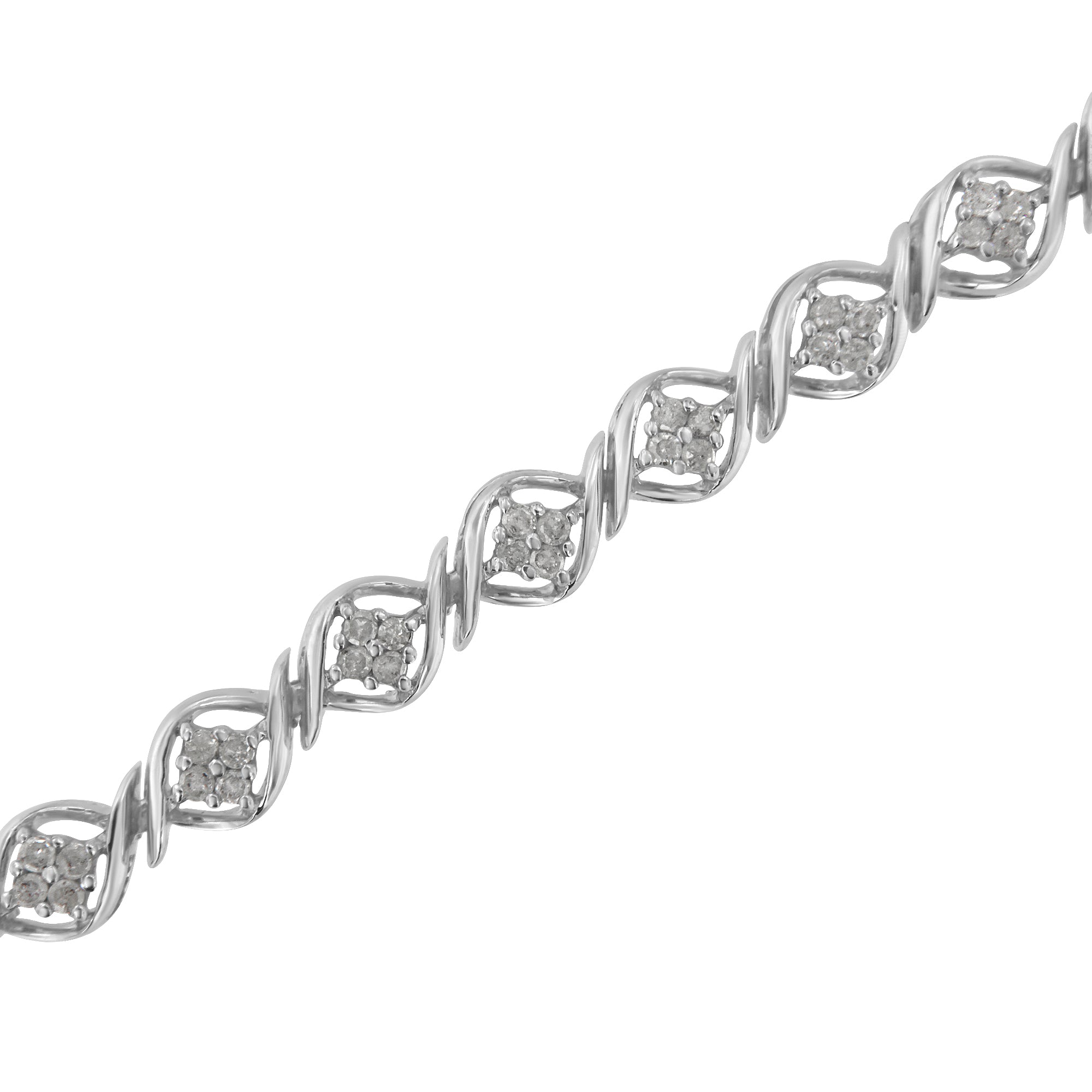 Sterling Silver Diamond Cluster Link Bracelet 1 cttw, I-J Color, I2-I3 Clarity on sale at MyriadMart
