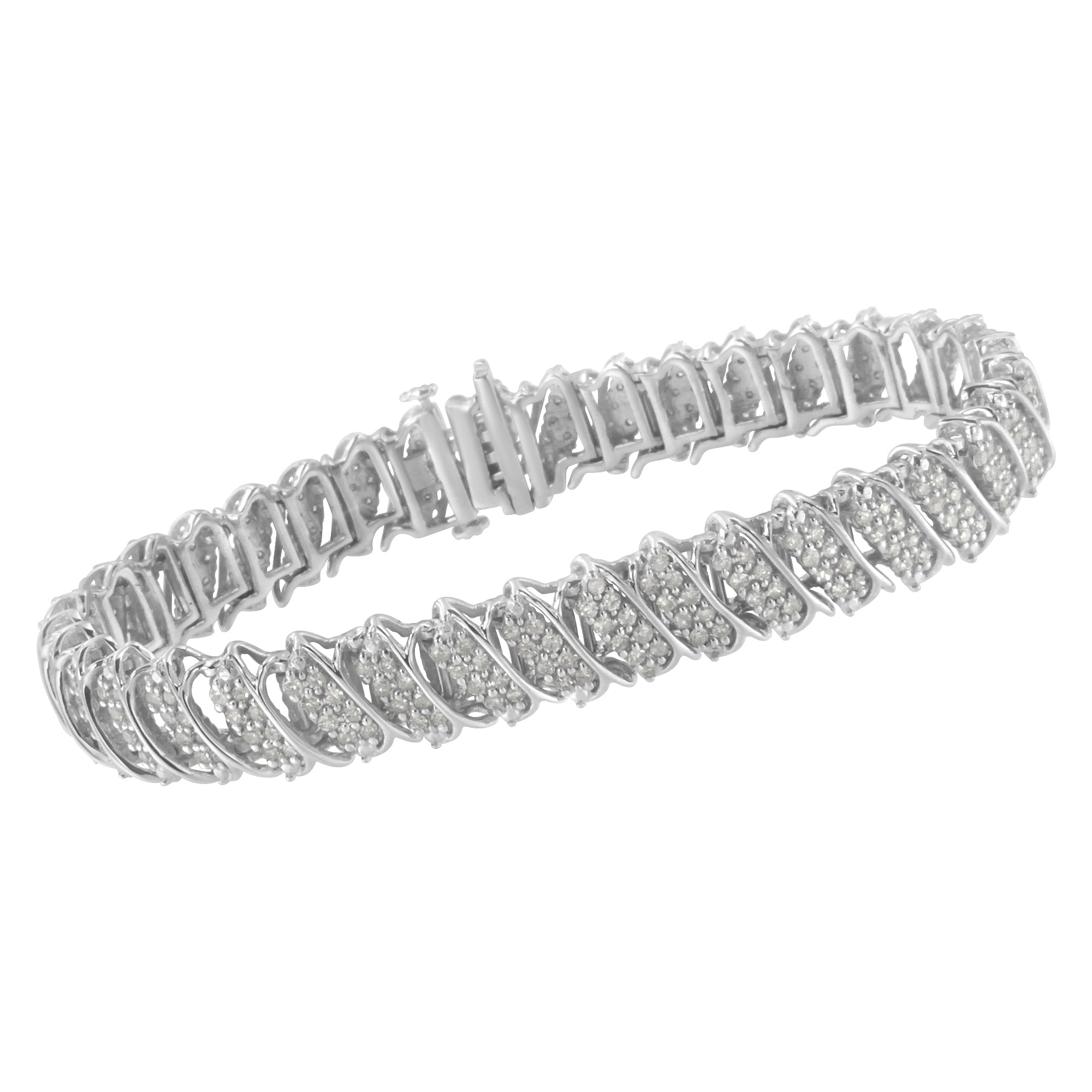 .925 Sterling Silver 3.0 Cttw Diamond Multi Row Cluster Slanted Wave Link 7-Â¼â€ Tennis Bracelet I-J Color, I2-I3 Clarity on sale at MyriadMart