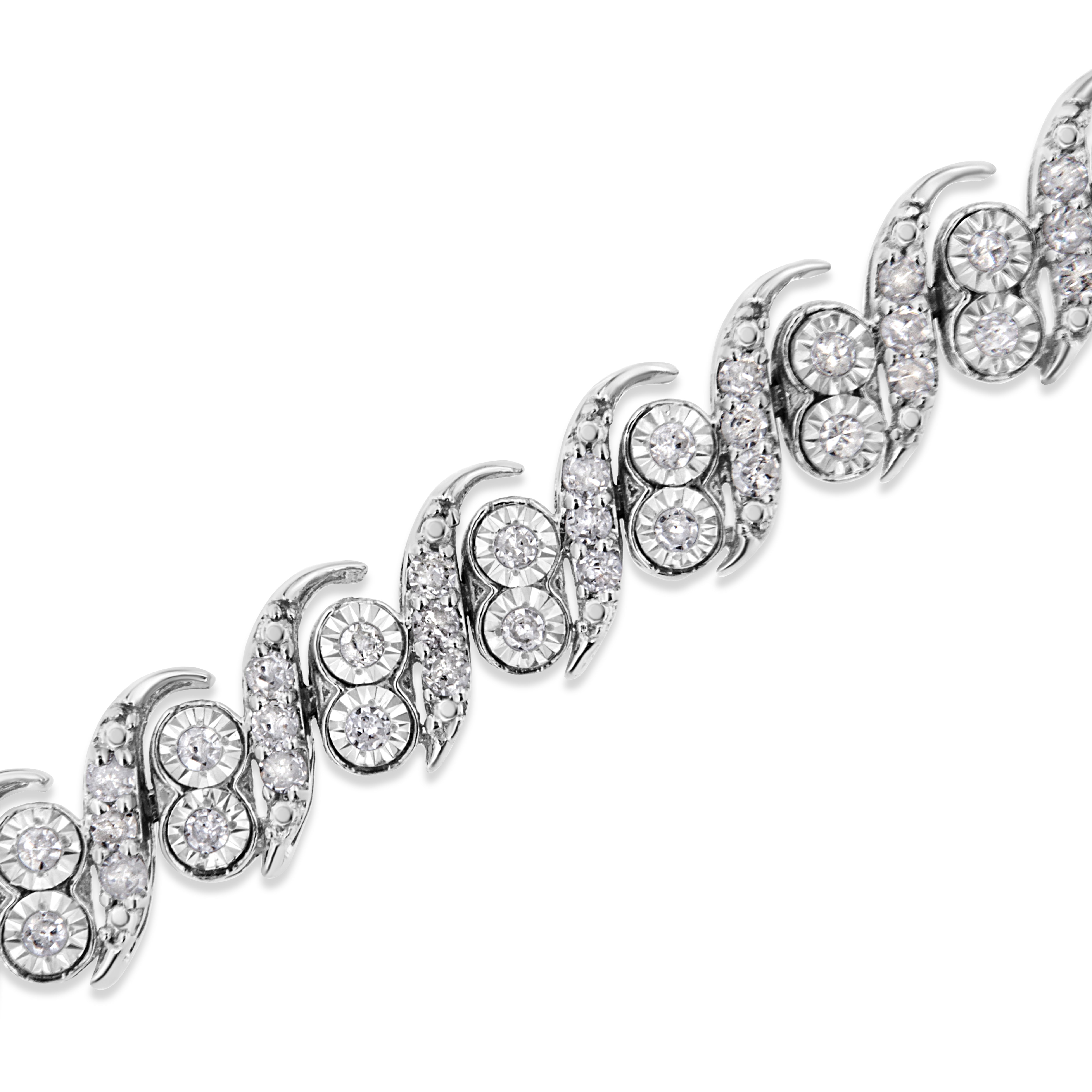 .925 Sterling Silver 2.0 Cttw Round-Cut Diamond "S" Link Bracelet I-J Color, I3 Clarity - 7.25" on sale at MyriadMart