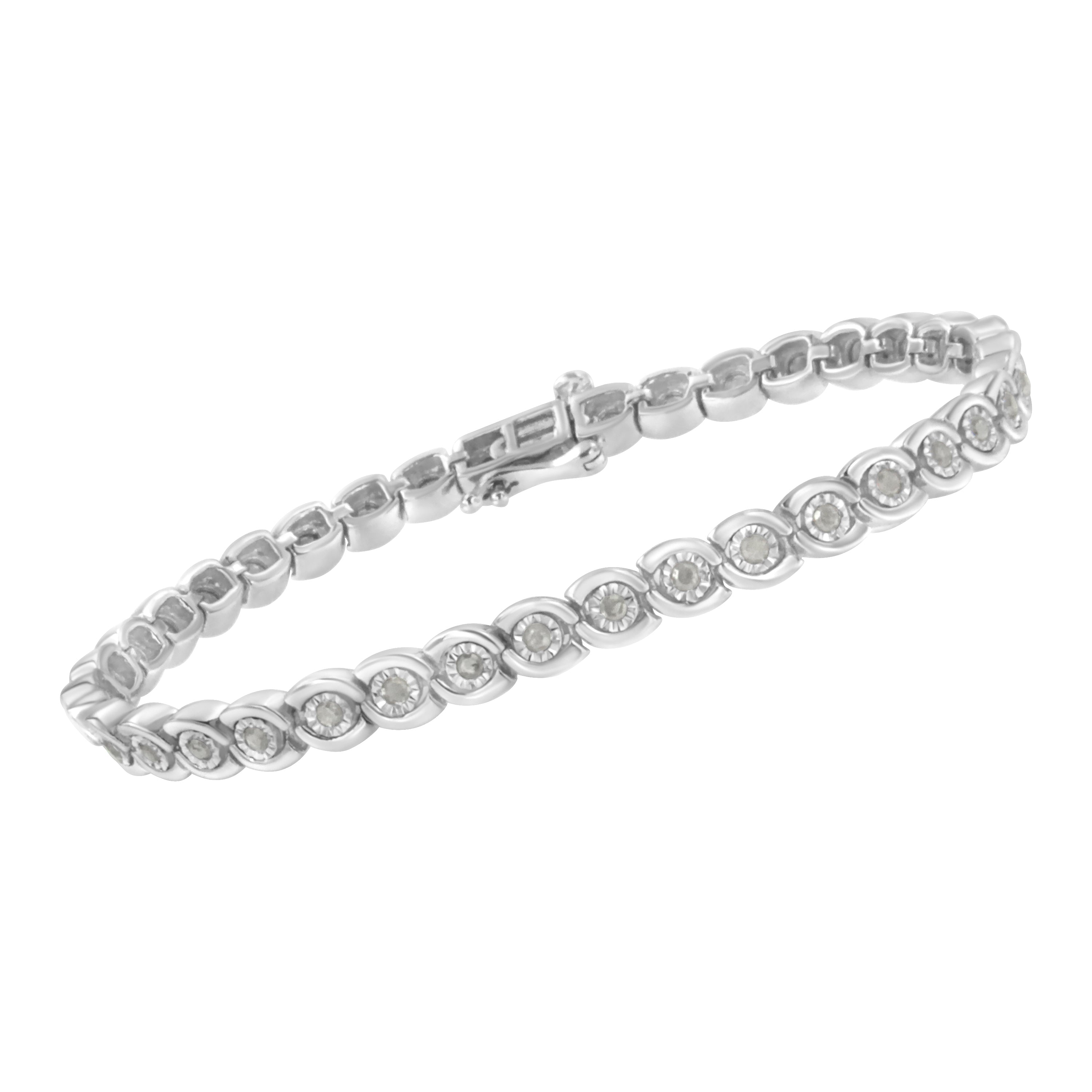 .925 Sterling Silver 1.0 cttw Miracle Set Diamond Spiraling Bezel Link Bracelet I-J Color, I3 Clarity -7.25" on sale at MyriadMart
