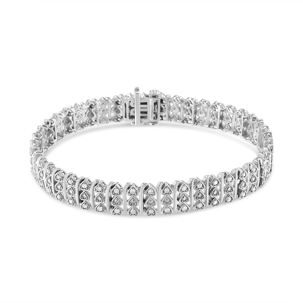 .925 Sterling Silver 1.00 Cttw Diamond Multi Row Heart Link Bracelet H-I Color, I1-I2 Clarity - 7.25" Inches on sale at MyriadMart