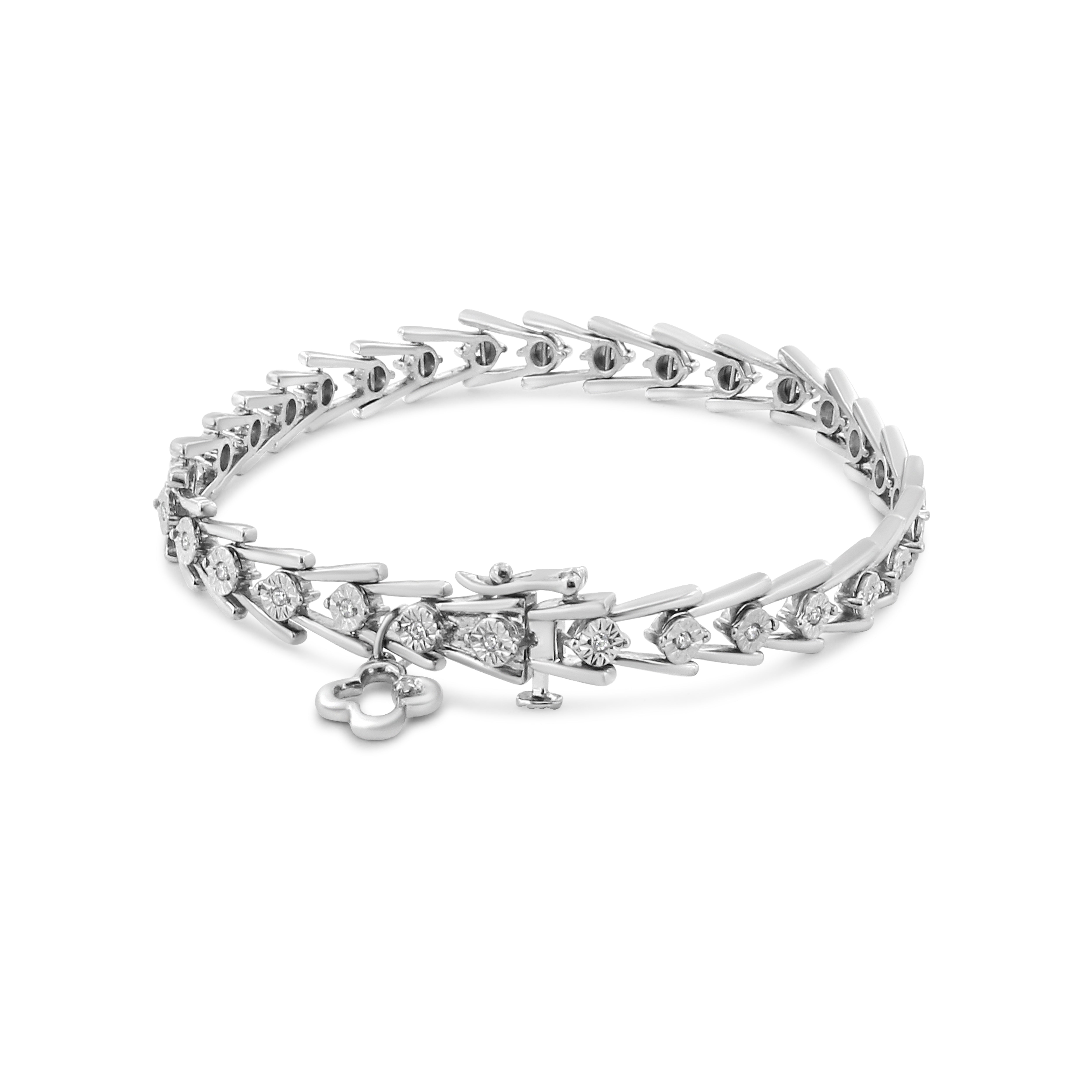 .925 Sterling Silver Diamond Miracle-Set Double Swoosh Milgrain Style Tennis Bracelet 1/2 cttw, I-J Color, I3 Clarity - Size 7.75" on sale at MyriadMart