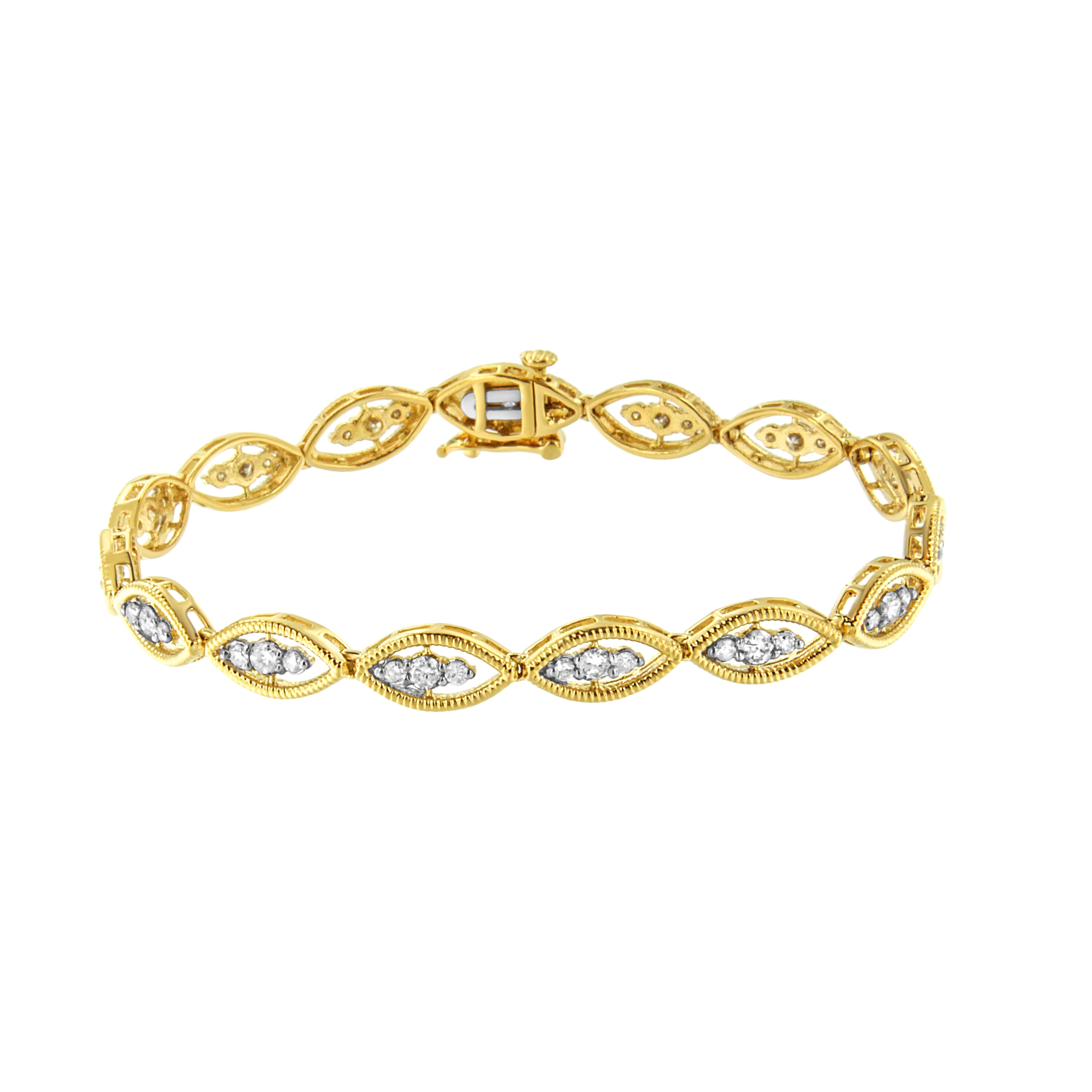 10K Yellow Gold Plated .925 Sterling Silver 1 cttw Prong Set Round-Cut Diamond Link Bracelet J-K Color, I1-I2 Clarity - 7.25" on sale at MyriadMart