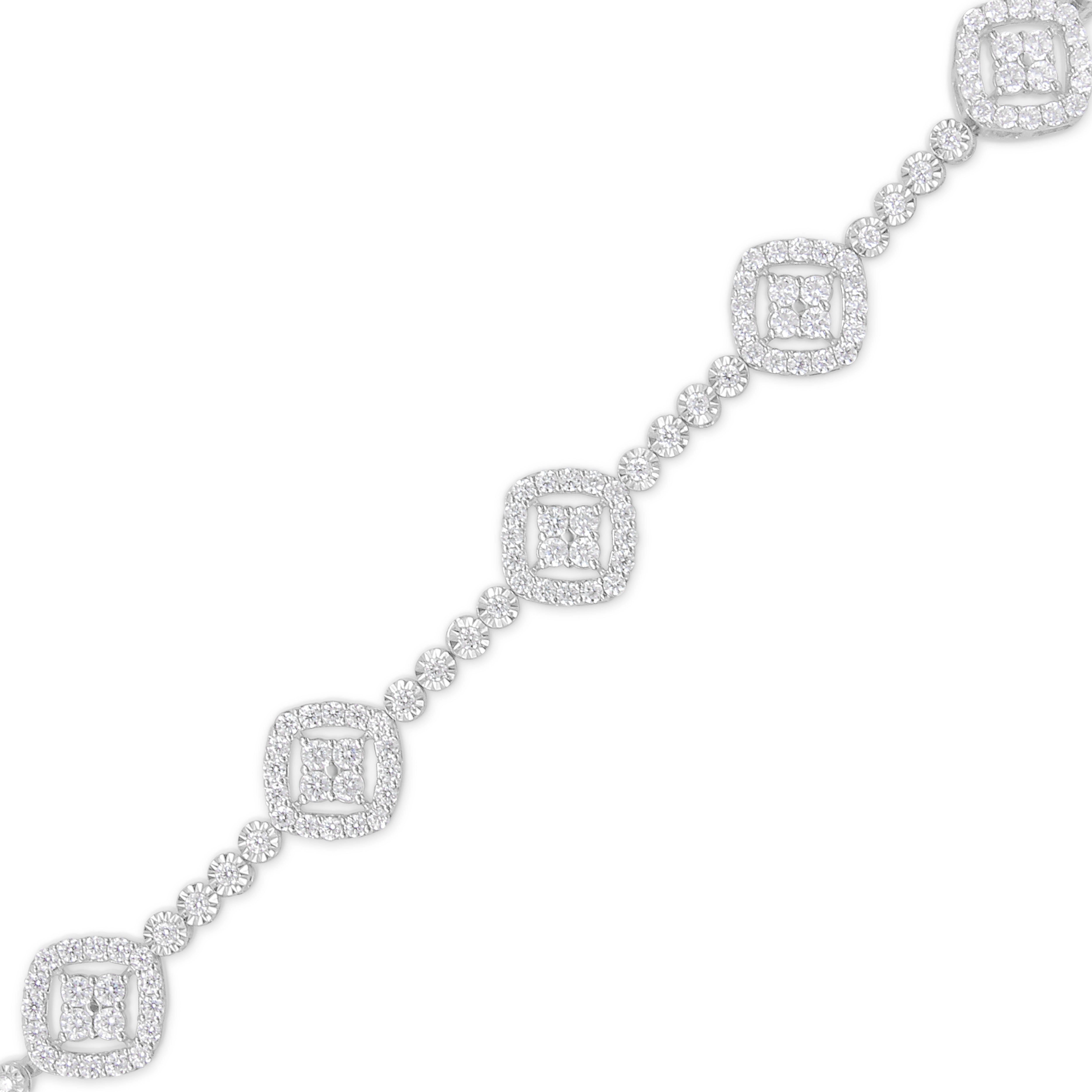 .925 Sterling Silver 3.0 Cttw Diamond Halo Square Shape Link Bracelet I-J Color, I3 Clarity - 7.25" on sale at MyriadMart