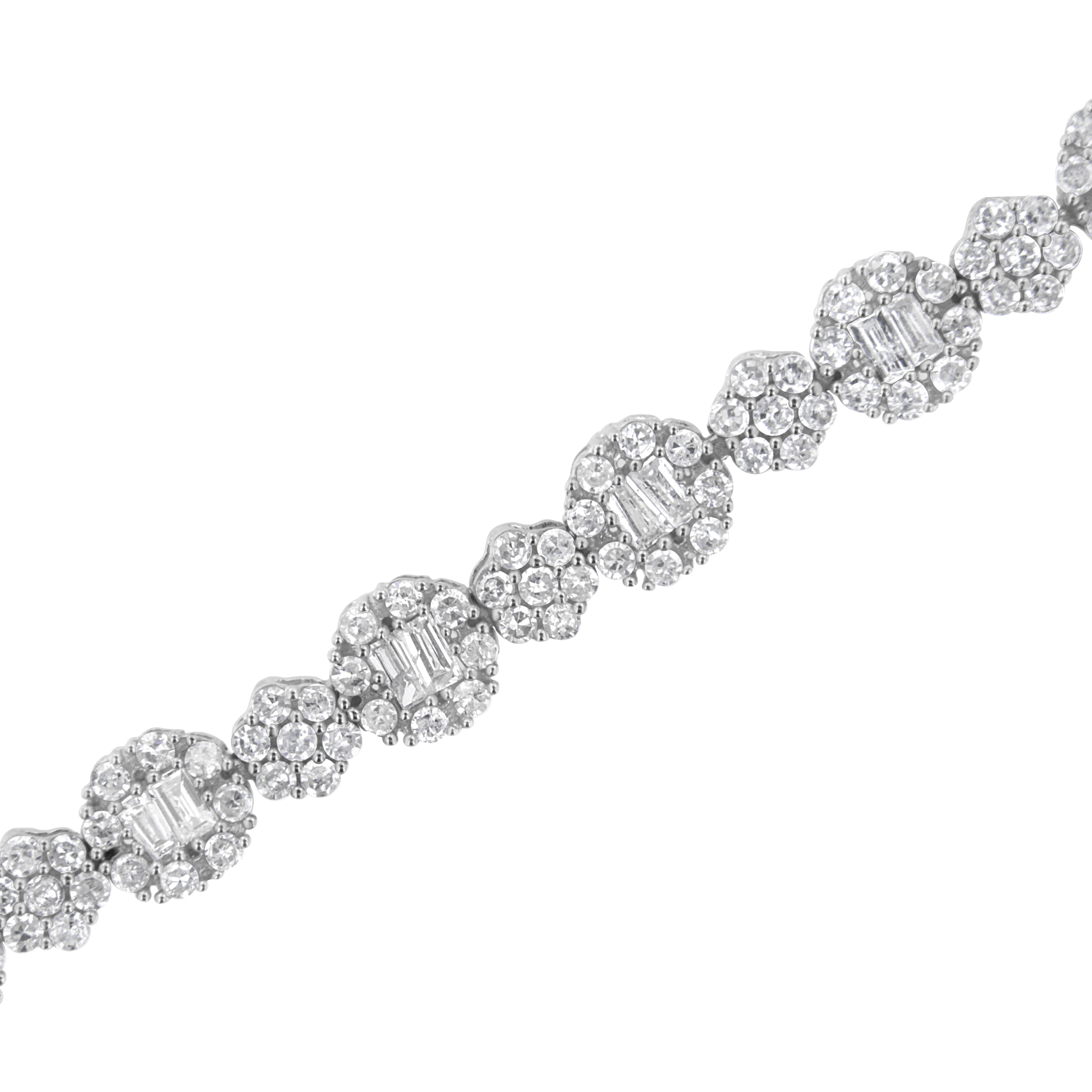 10K White Gold 4.0 cttw Brilliant Round-cut and Baguette Diamond Floral Cluster Link Bracelet I-J Clarity, I1-I2 Color - Size 7" on sale at MyriadMart