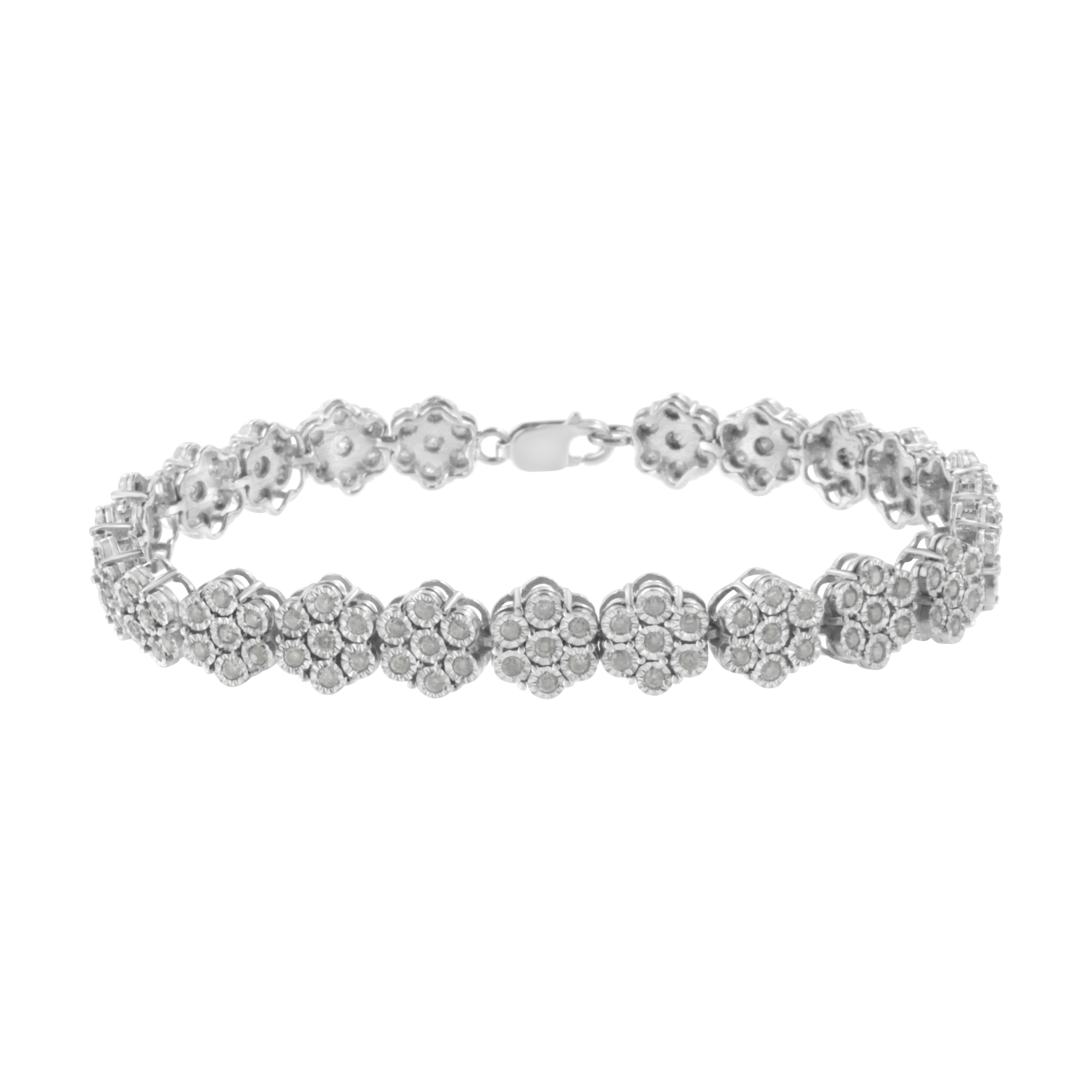 .925 Sterling Silver 2.0 cttw Diamond 7 Stone Floral Cluster Link Bracelet I-J Color, I3 Clarity -7.25" on sale at MyriadMart