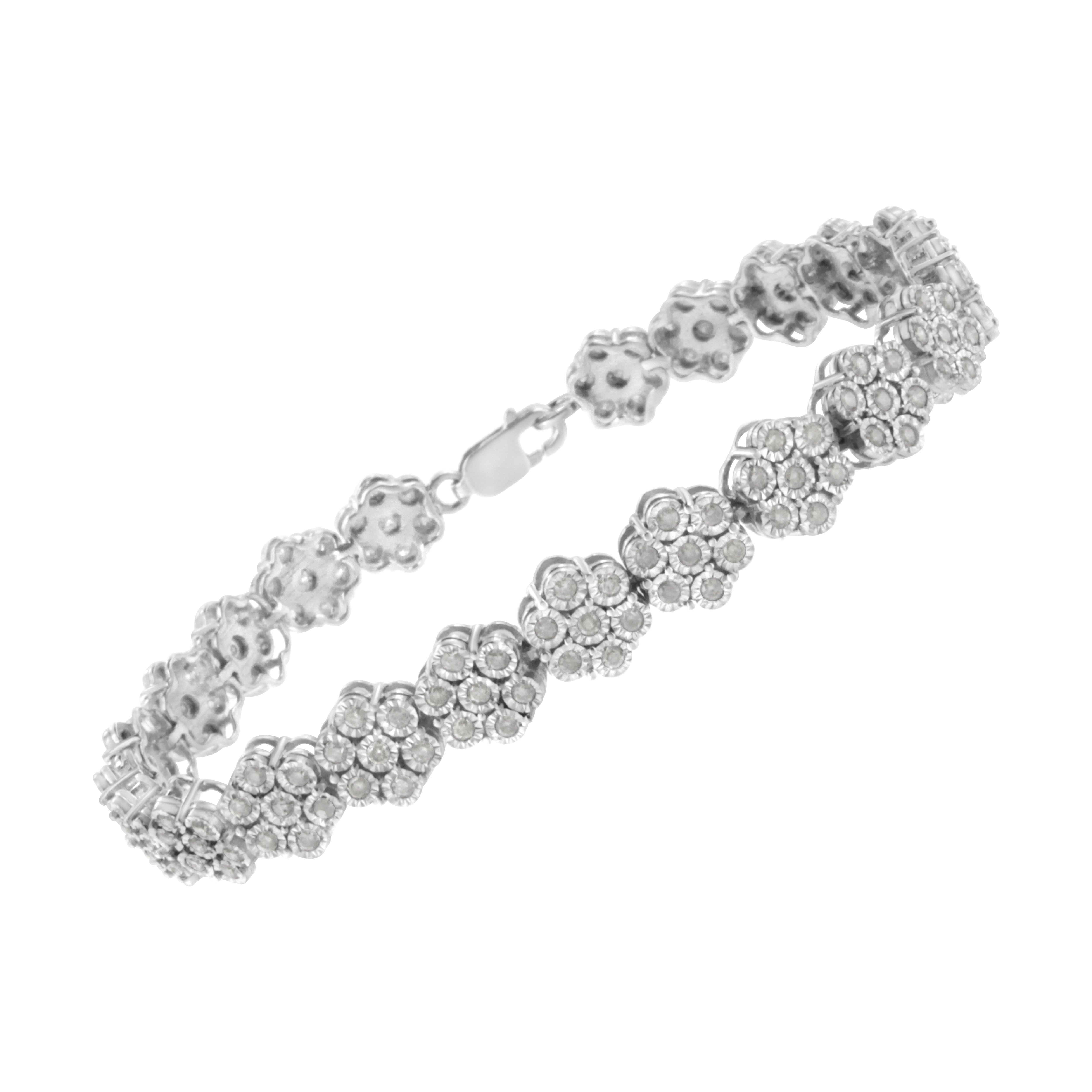 .925 Sterling Silver 2.0 cttw Diamond 7 Stone Floral Cluster Link Bracelet I-J Color, I3 Clarity -7.25" on sale at MyriadMart