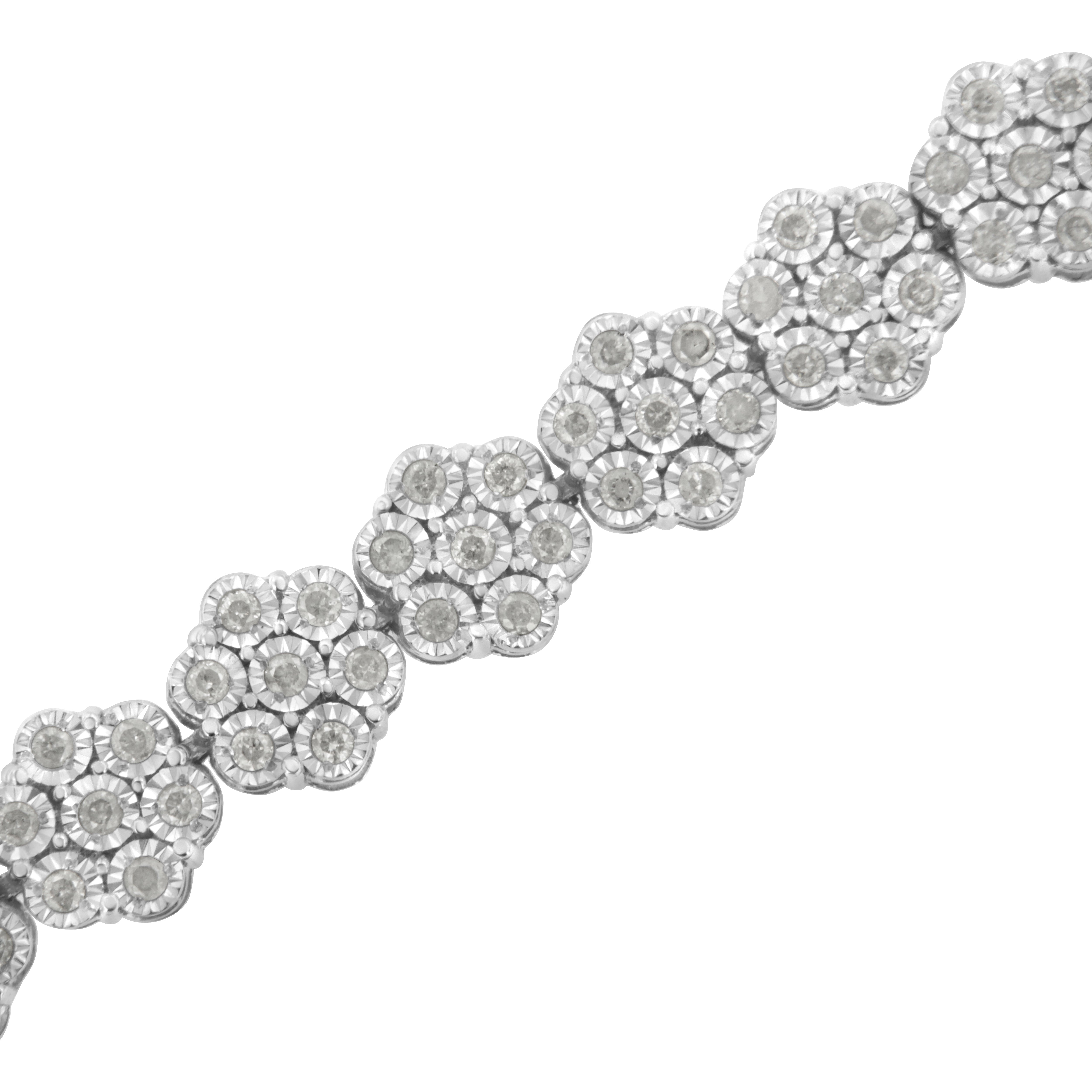 .925 Sterling Silver 2.0 cttw Diamond 7 Stone Floral Cluster Link Bracelet I-J Color, I3 Clarity -7.25" on sale at MyriadMart