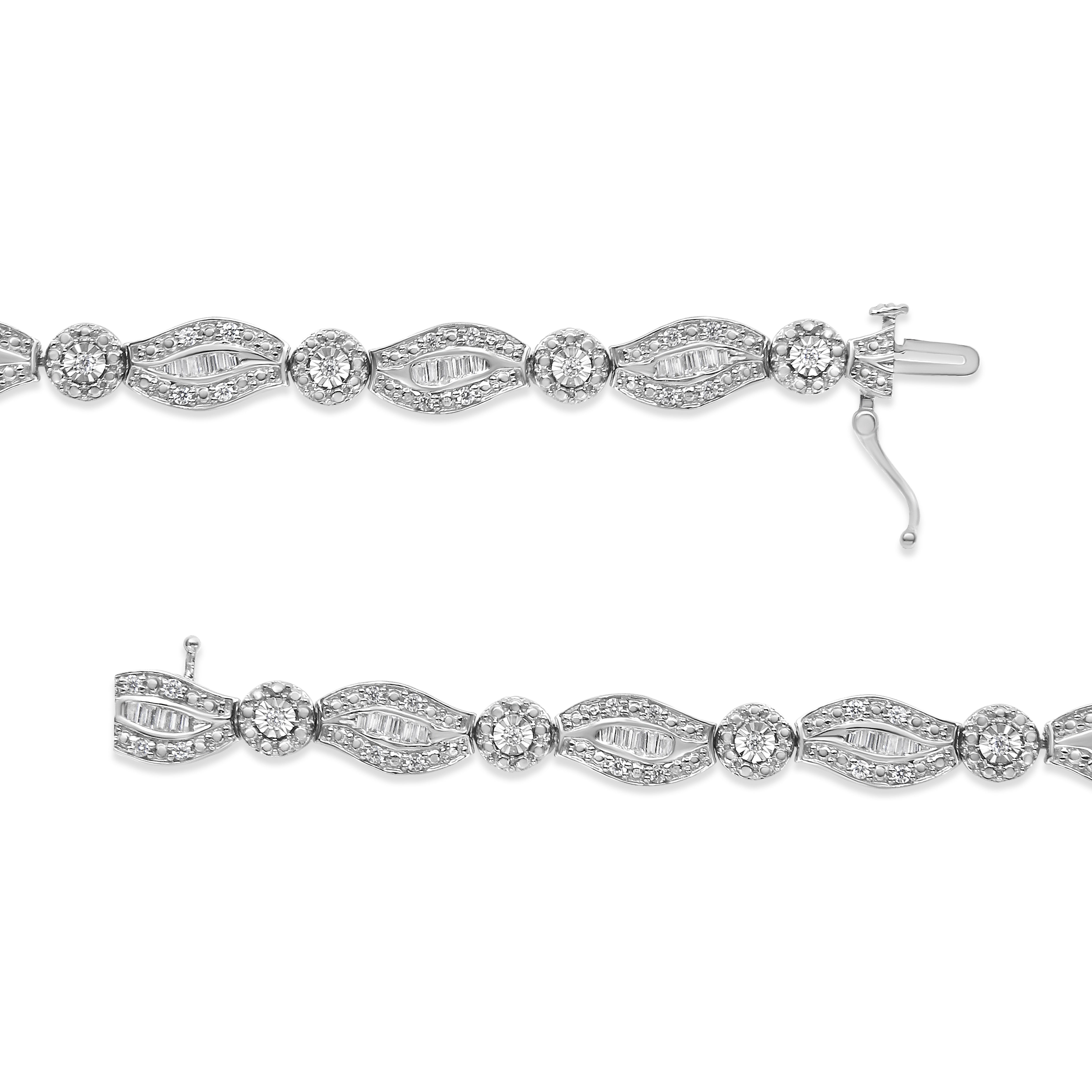 .925 Sterling Silver 1 cttw Diamond Double Leaf and Bezel Link Bracelet I-J Clarity, I2-I3 Color - Size 7.25" on sale at MyriadMart