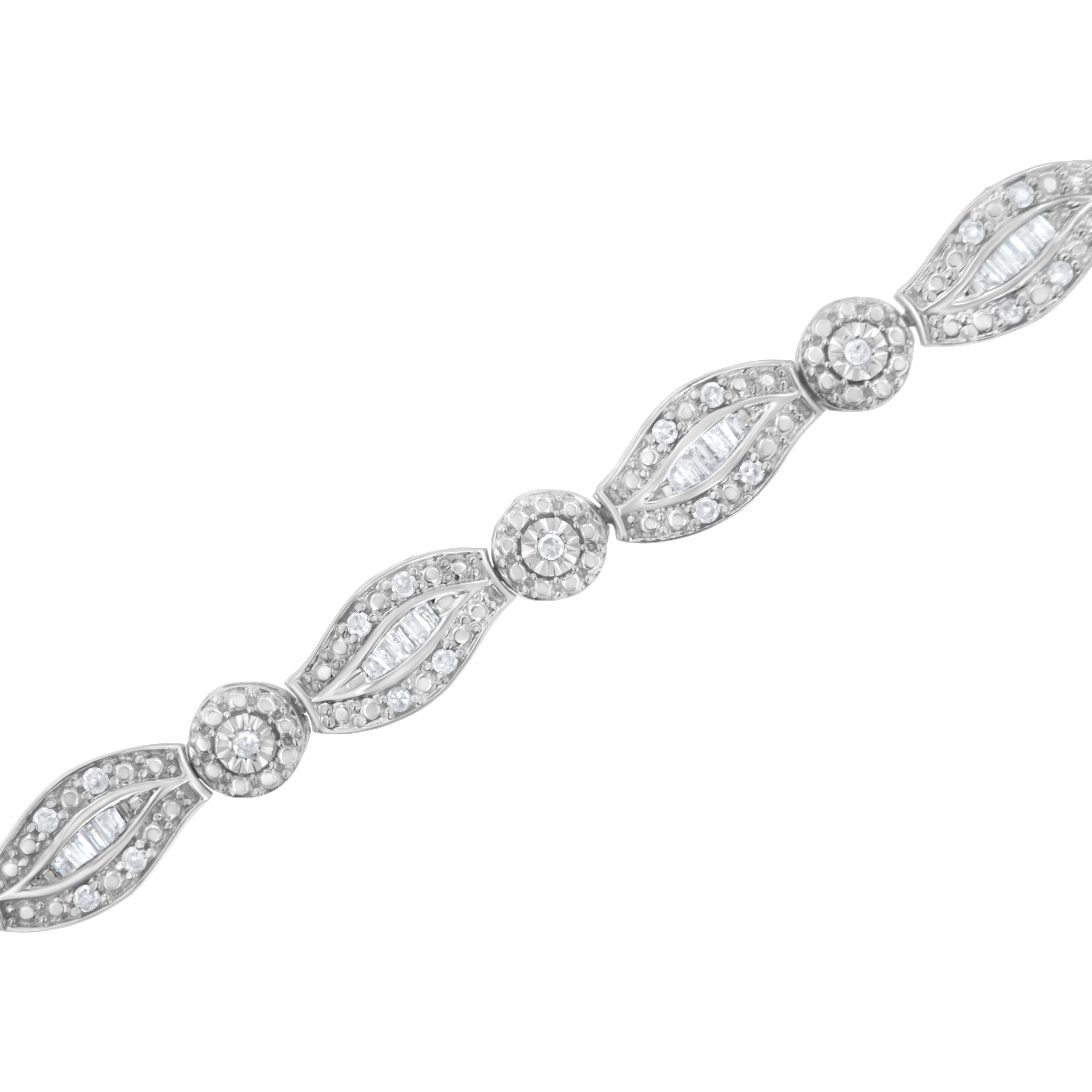 .925 Sterling Silver 1 cttw Diamond Double Leaf and Bezel Link Bracelet I-J Clarity, I2-I3 Color - Size 7.25" on sale at MyriadMart