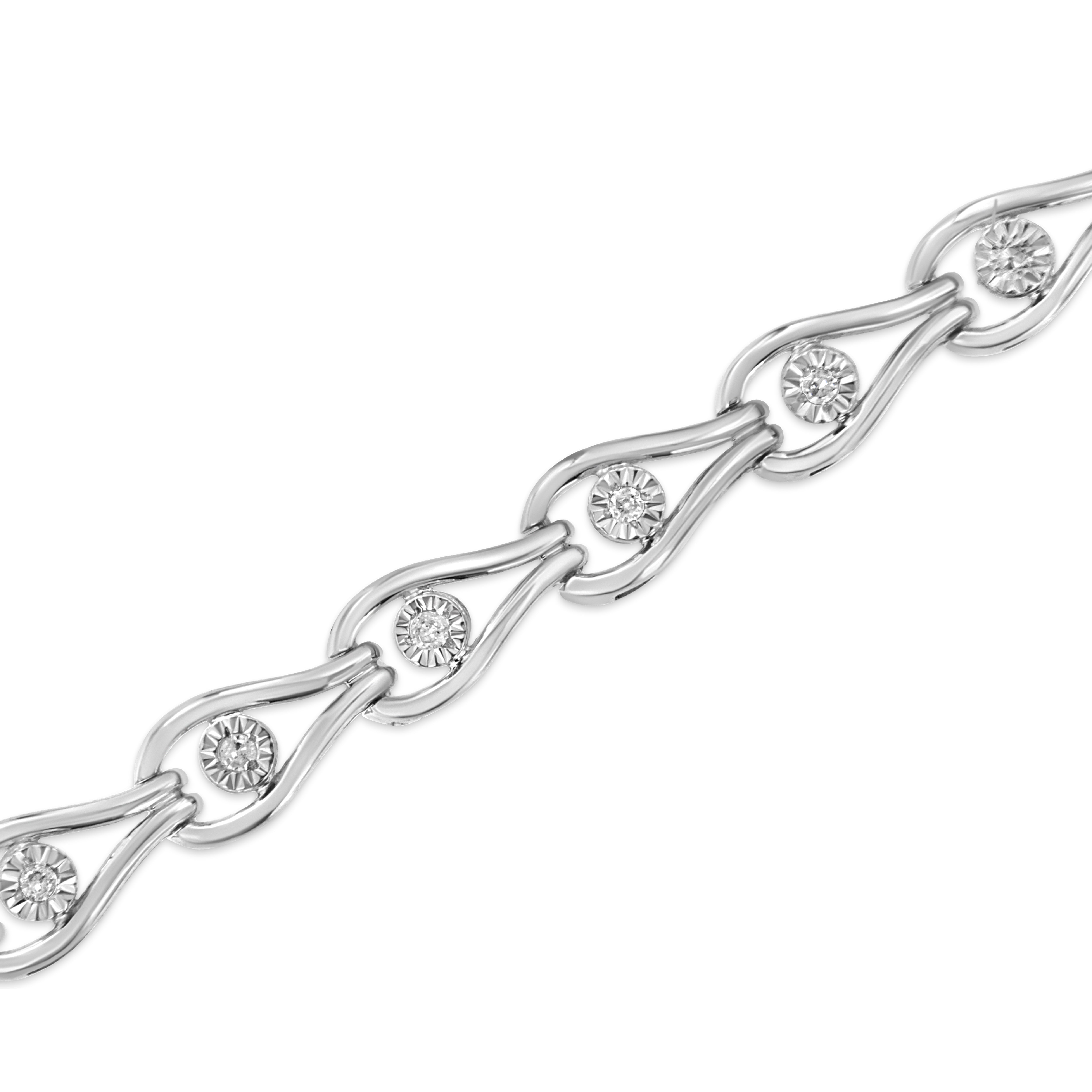 .925 Sterling Silver 1/10 Cttw Miracle-Set Diamond Pear Shape and Bezel Link Bracelet I-J Color, I3 Clarity - 7.25" on sale at MyriadMart