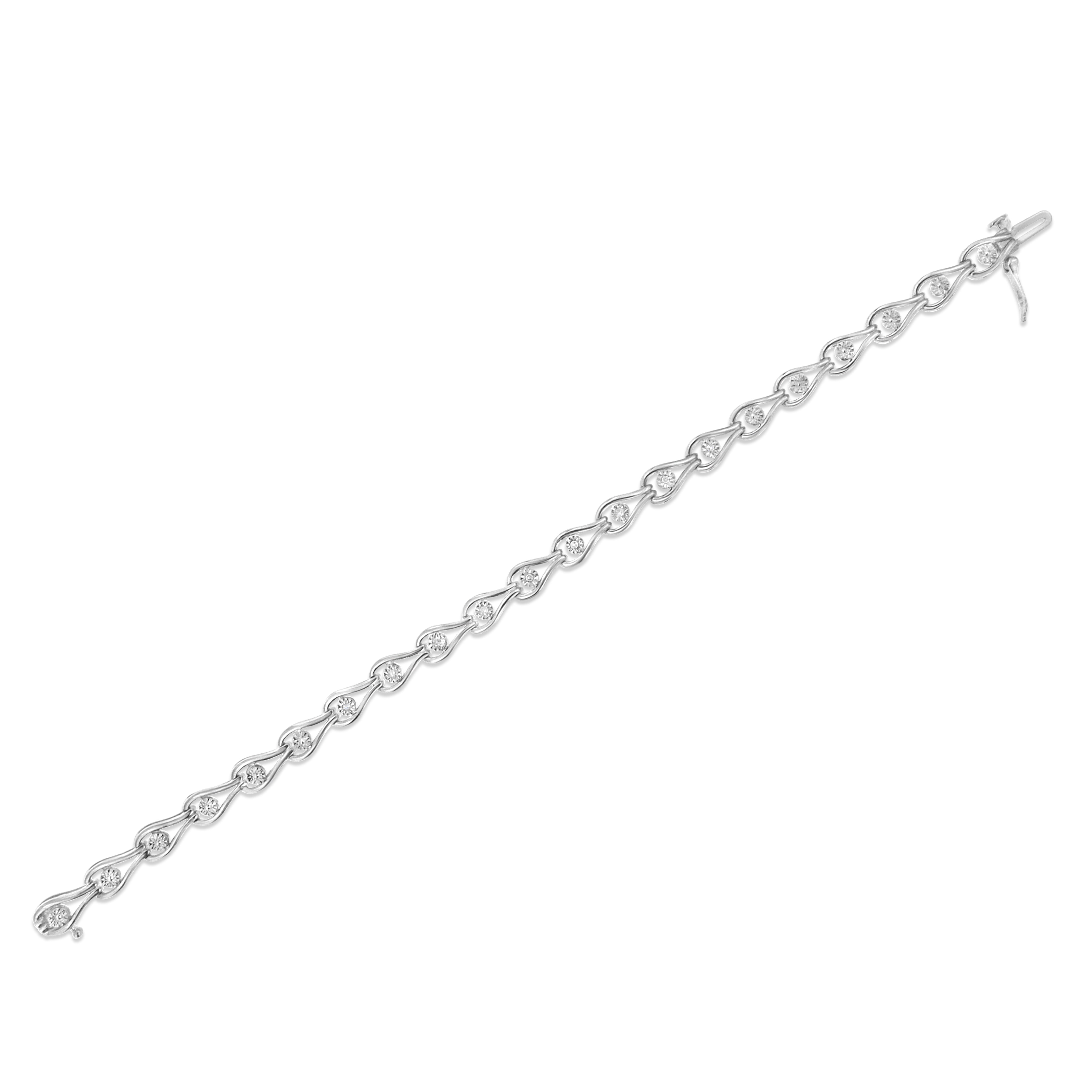 .925 Sterling Silver 1/10 Cttw Miracle-Set Diamond Pear Shape and Bezel Link Bracelet I-J Color, I3 Clarity - 7.25" on sale at MyriadMart