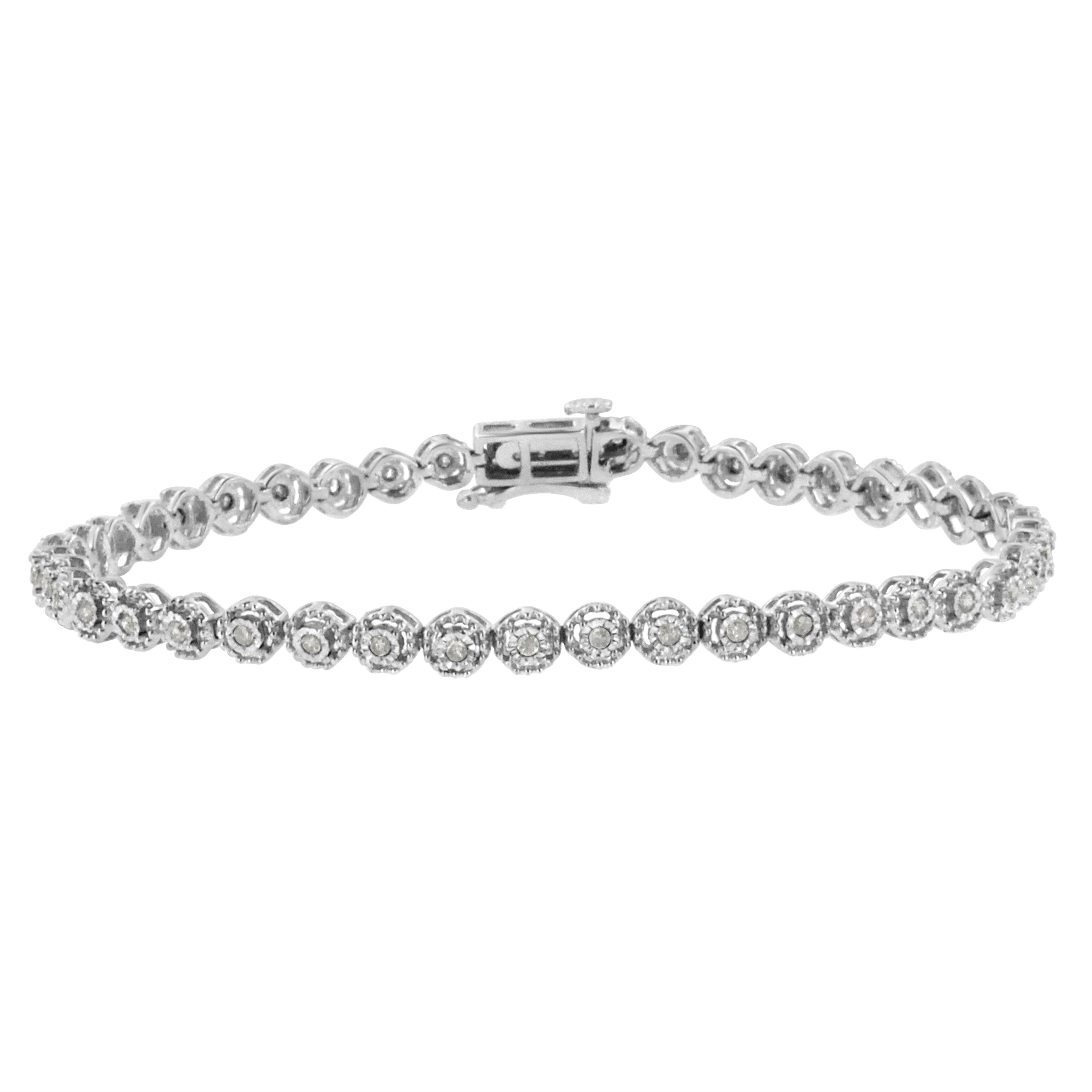 .925 Sterling Silver 1/2 Cttw Miracle Set Round Diamond Bezel Design Link Bracelet I-J Color, I2-I3 Clarity - 7.25" on sale at MyriadMart
