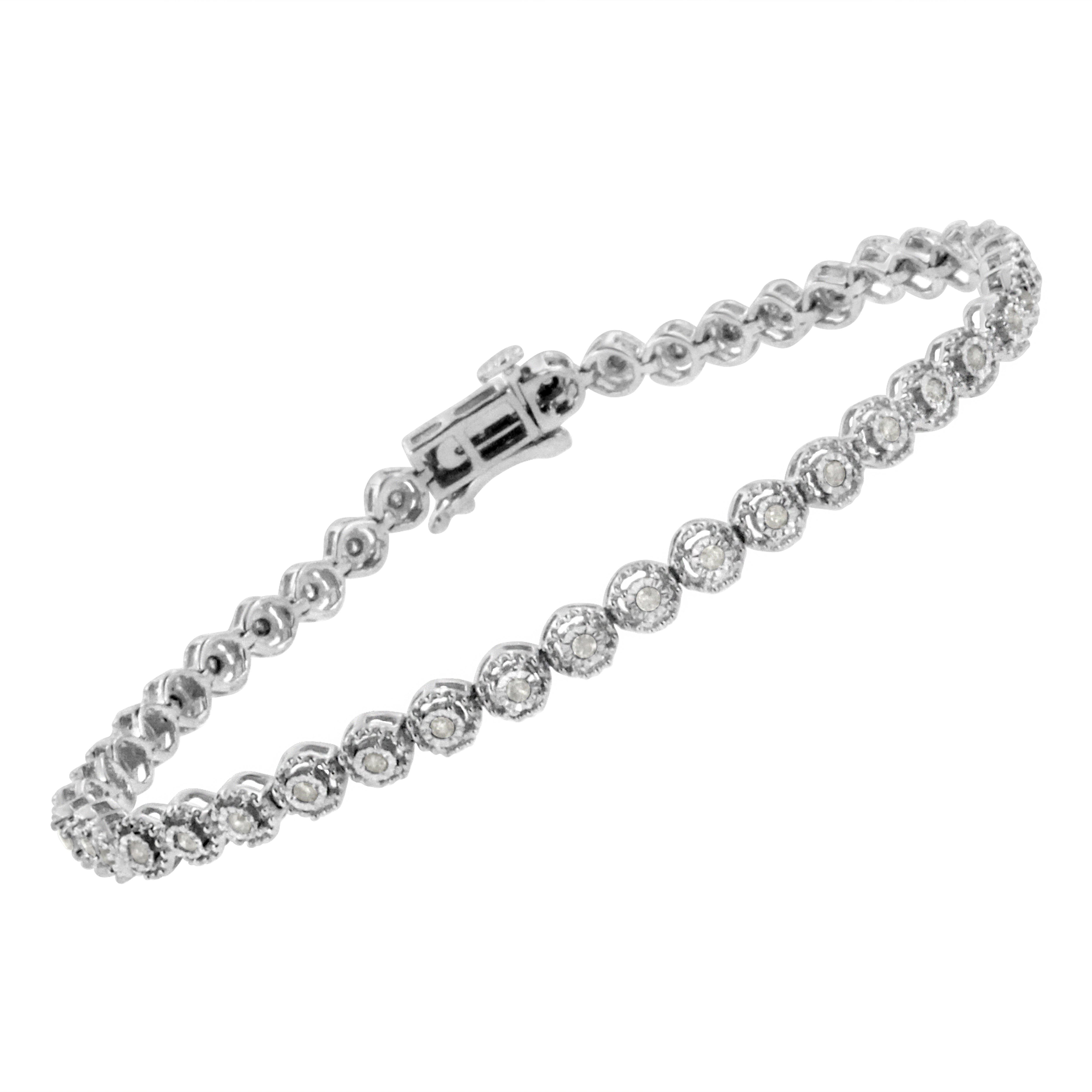 .925 Sterling Silver 1/2 Cttw Miracle Set Round Diamond Bezel Design Link Bracelet I-J Color, I2-I3 Clarity - 7.25" on sale at MyriadMart