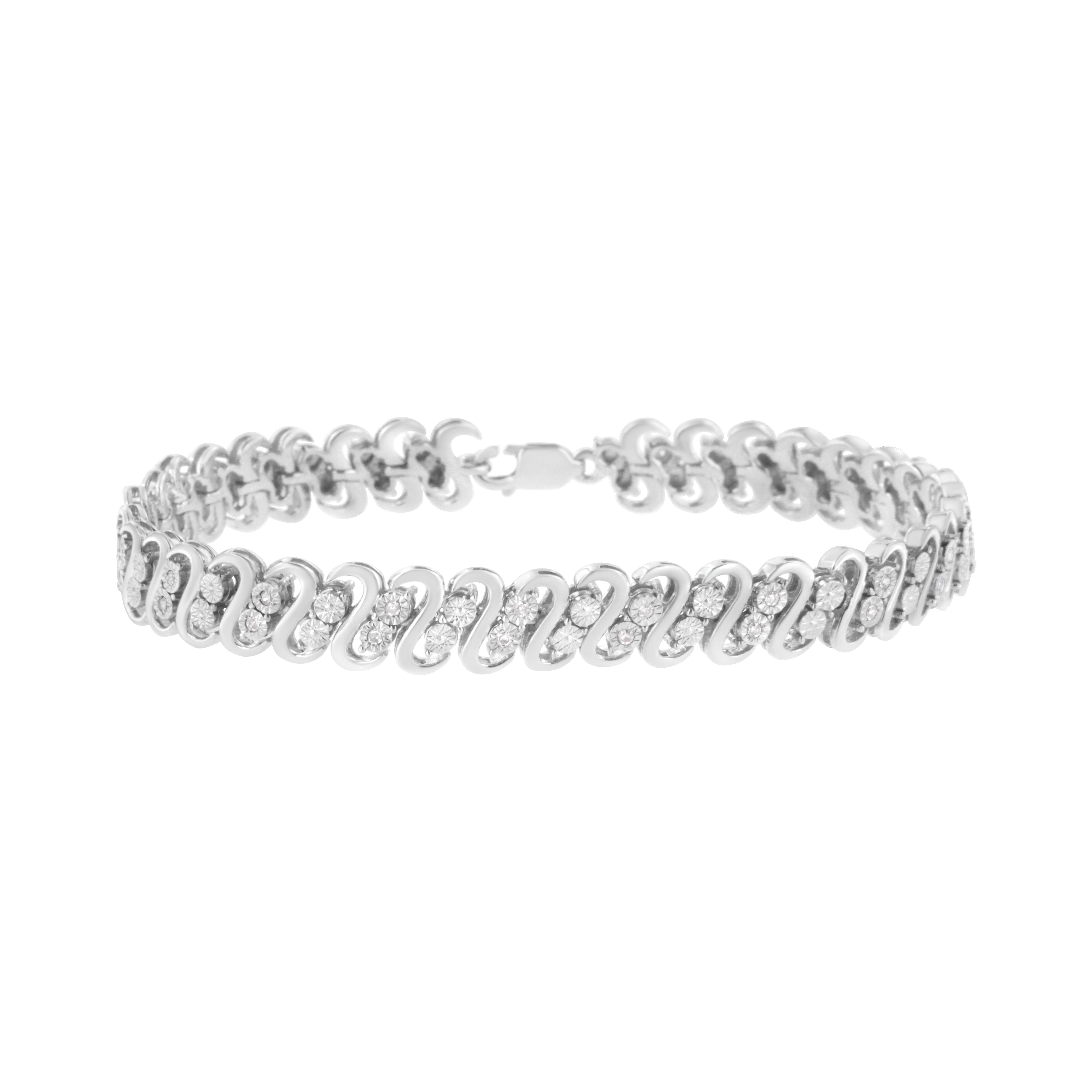 .925 Sterling Silver 1/4 cttw Round-Cut Diamond Double Row Wrapped S-Link Bracelet I-J Color, I2-I3 Clarity - Size 7.25" on sale at MyriadMart
