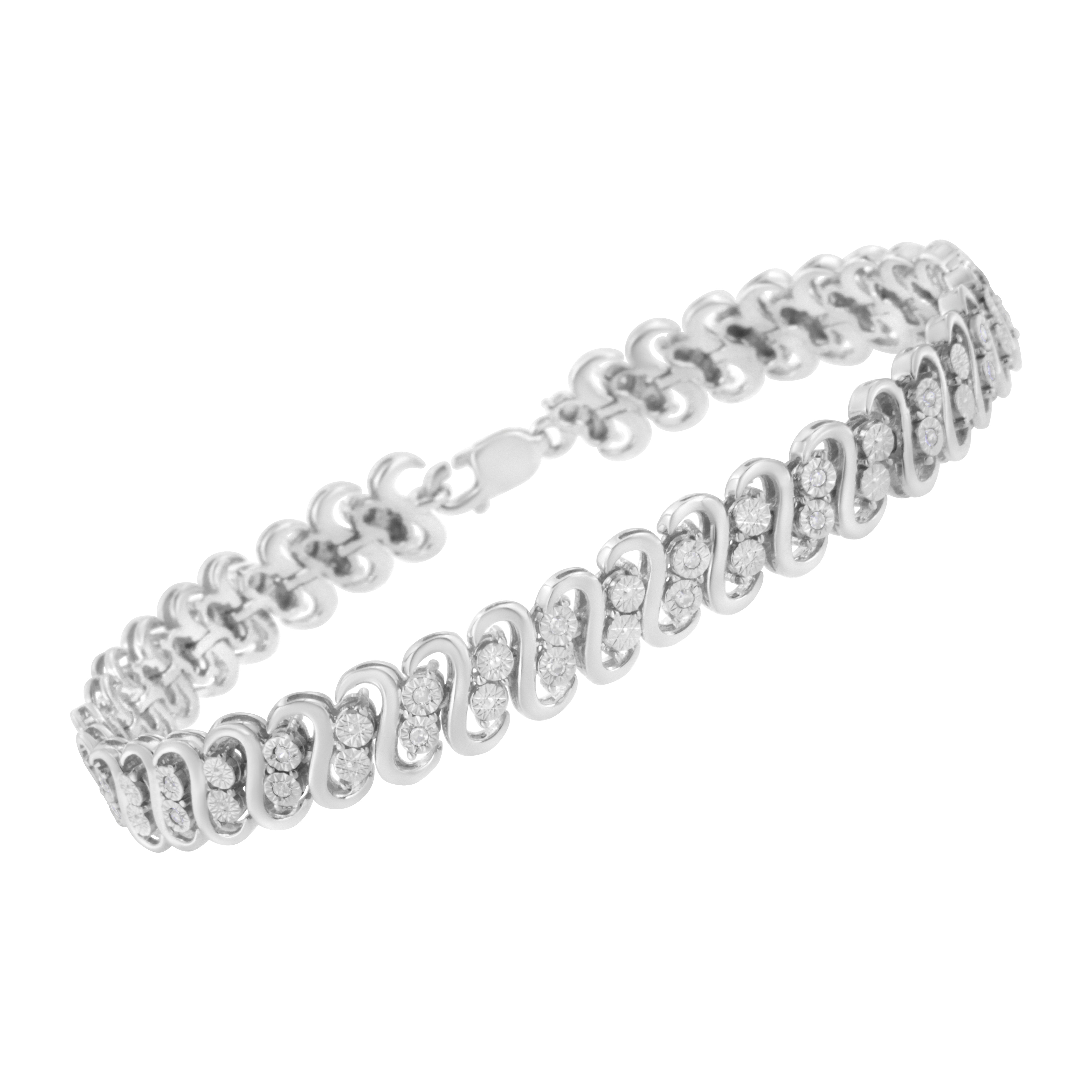 .925 Sterling Silver 1/4 cttw Round-Cut Diamond Double Row Wrapped S-Link Bracelet I-J Color, I2-I3 Clarity - Size 7.25" on sale at MyriadMart