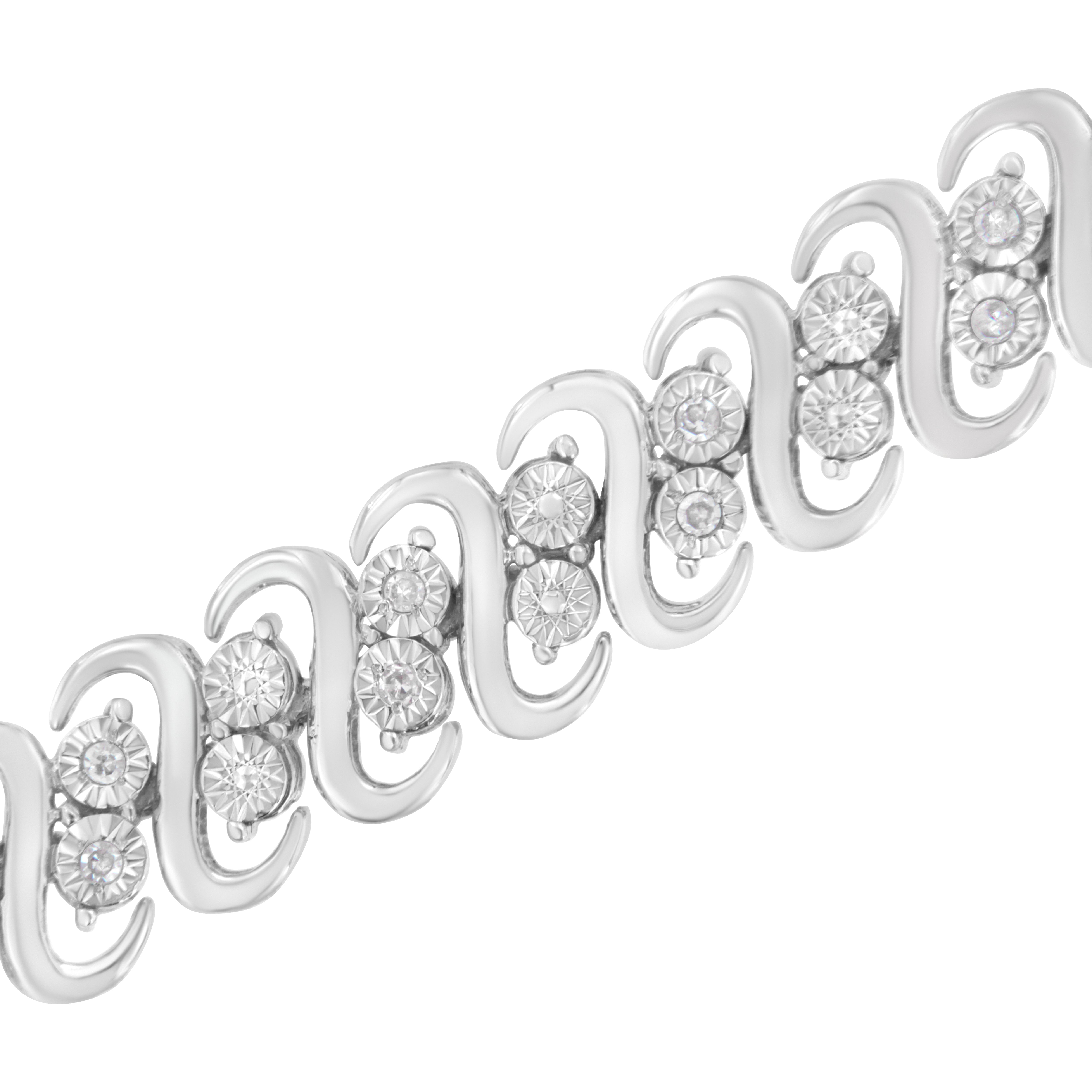 .925 Sterling Silver 1/4 cttw Round-Cut Diamond Double Row Wrapped S-Link Bracelet I-J Color, I2-I3 Clarity - Size 7.25" on sale at MyriadMart