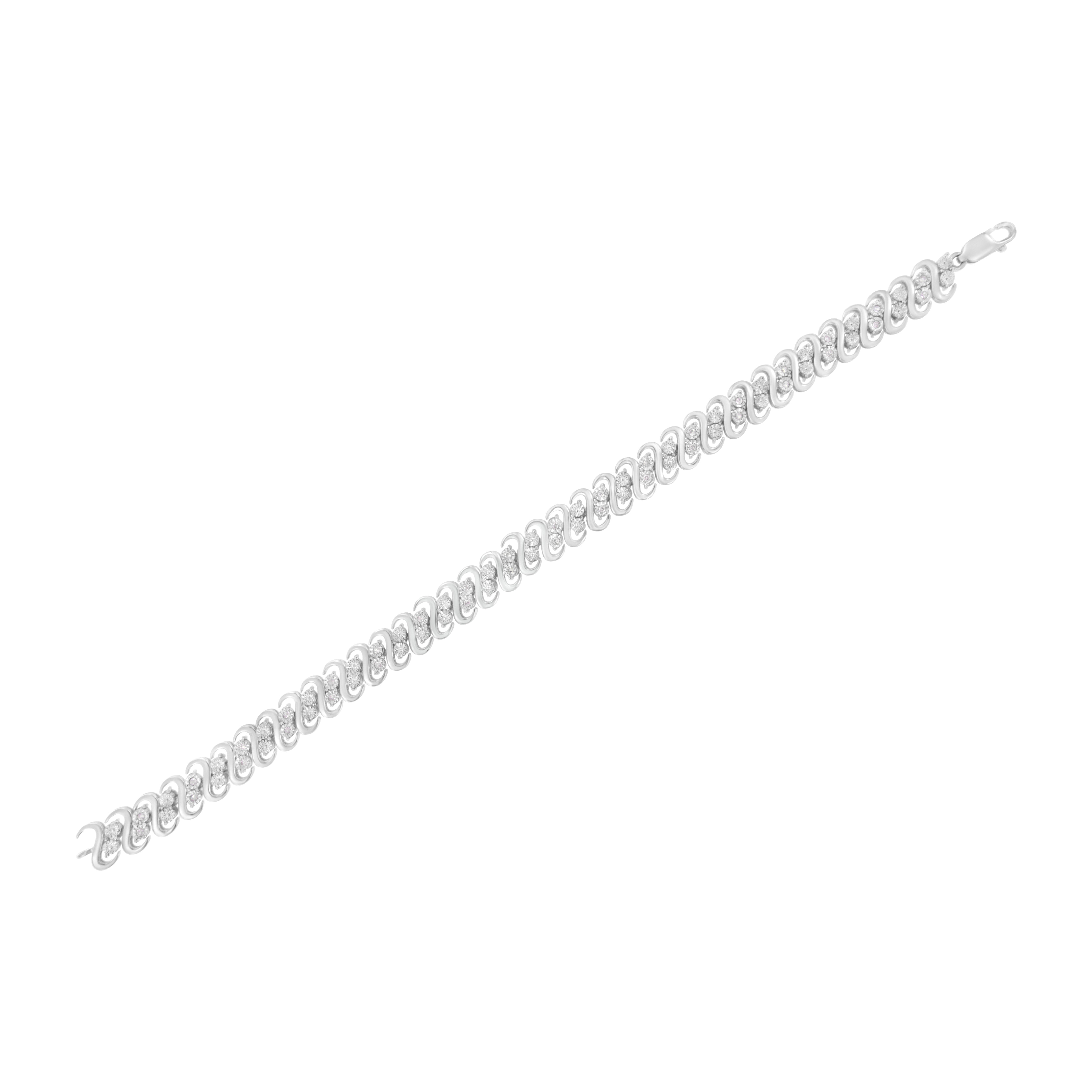 .925 Sterling Silver 1/4 cttw Round-Cut Diamond Double Row Wrapped S-Link Bracelet I-J Color, I2-I3 Clarity - Size 7.25" on sale at MyriadMart