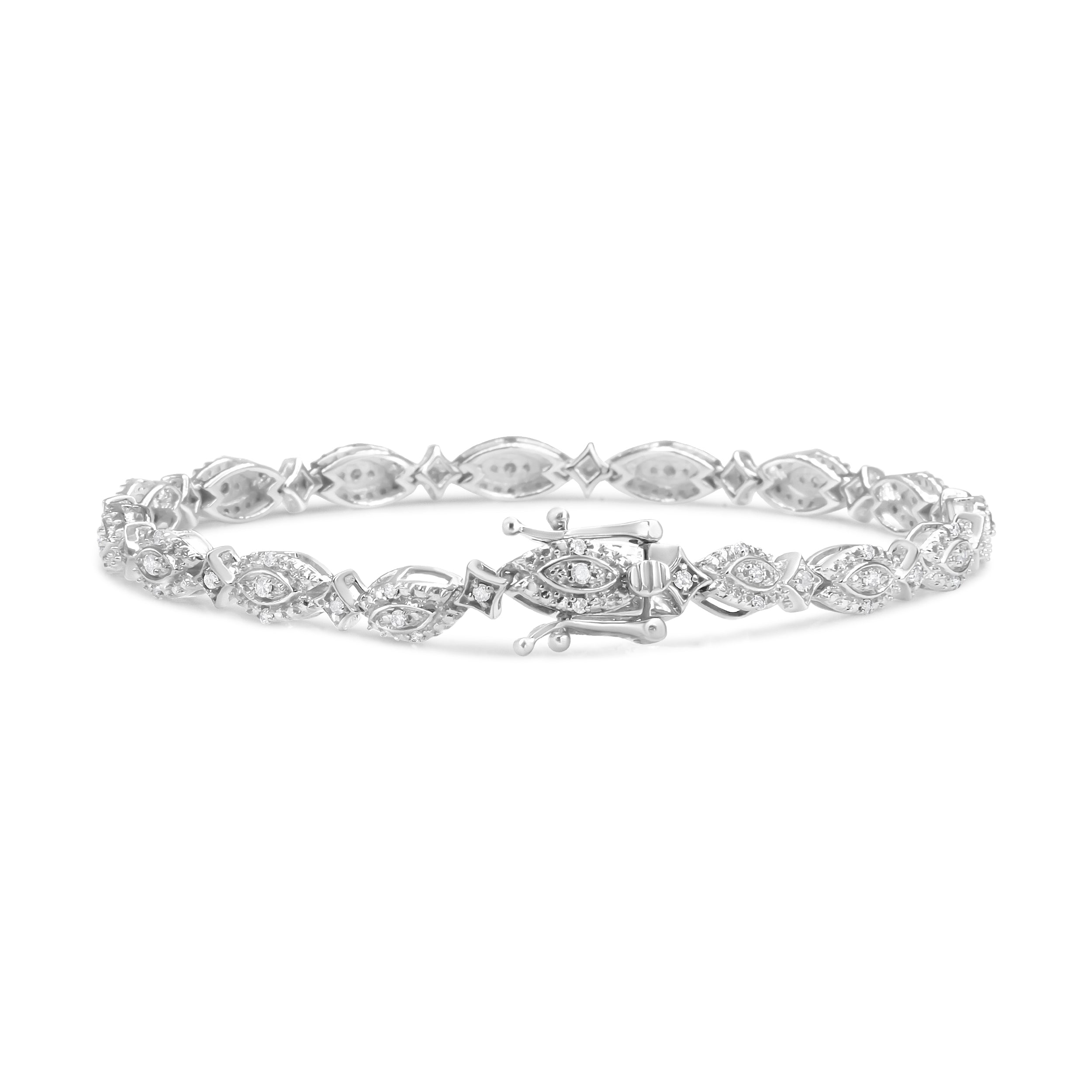 .925 Sterling Silver 1/2 Cttw Diamond Alternating Marquise and Starburst Shaped Link Bracelet I-J Color, I2-I3 Clarity - 7.25" on sale at MyriadMart