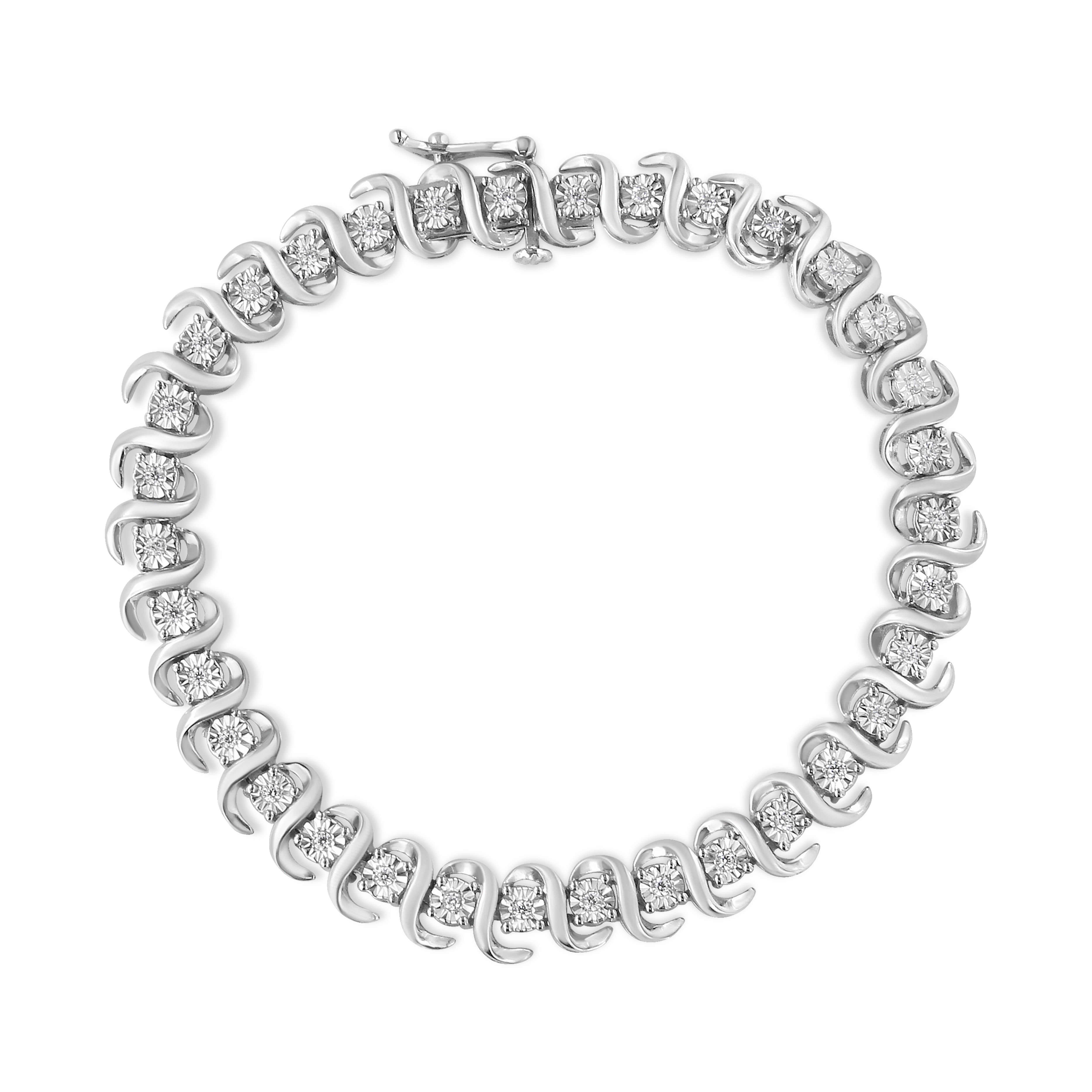 .925 Sterling Silver 1/3 Cttw Miracle-Set Diamond "S" Link Tennis Bracelet I-J Color, I3 Clarity - Size 7.25" on sale at MyriadMart