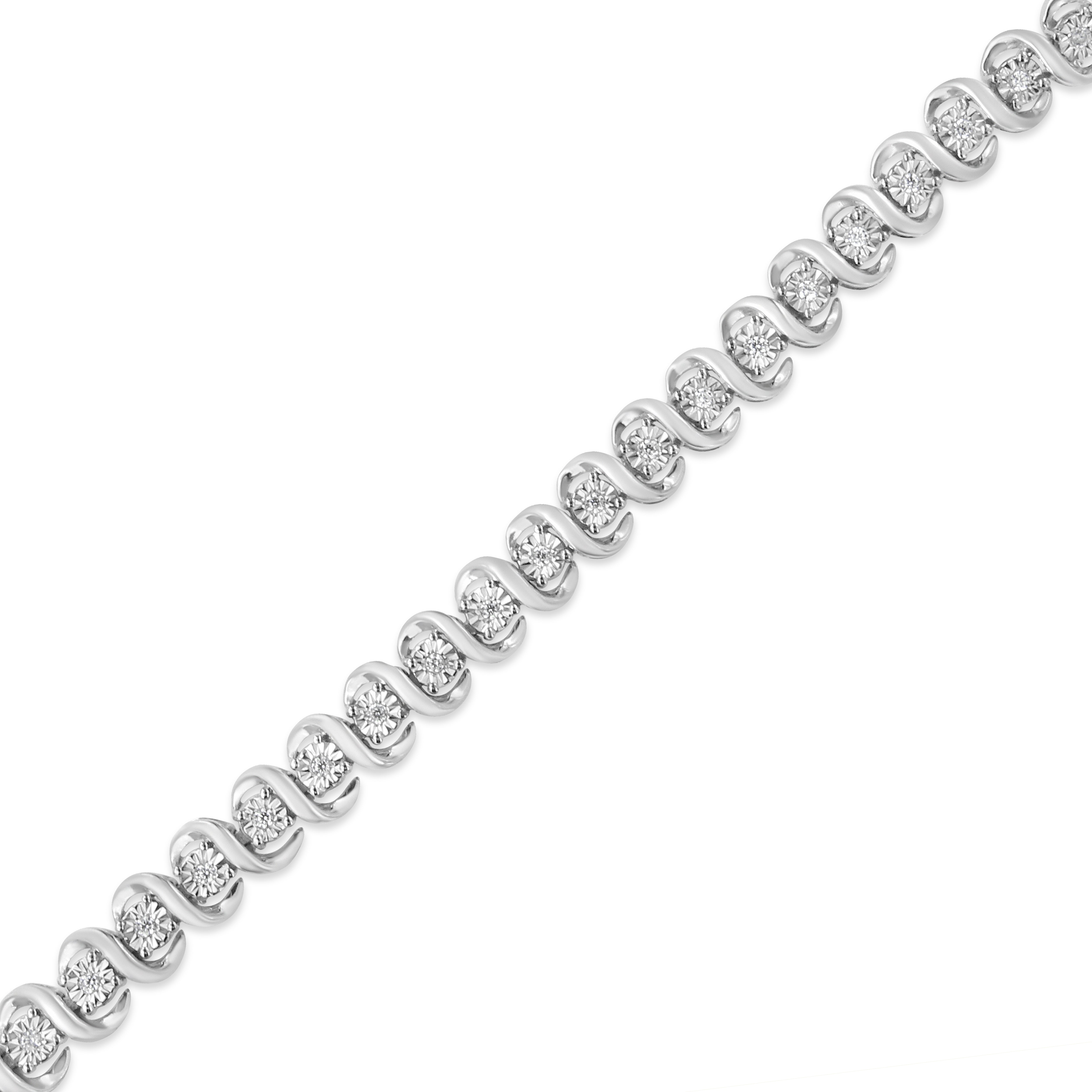 .925 Sterling Silver 1/3 Cttw Miracle-Set Diamond "S" Link Tennis Bracelet I-J Color, I3 Clarity - Size 7.25" on sale at MyriadMart