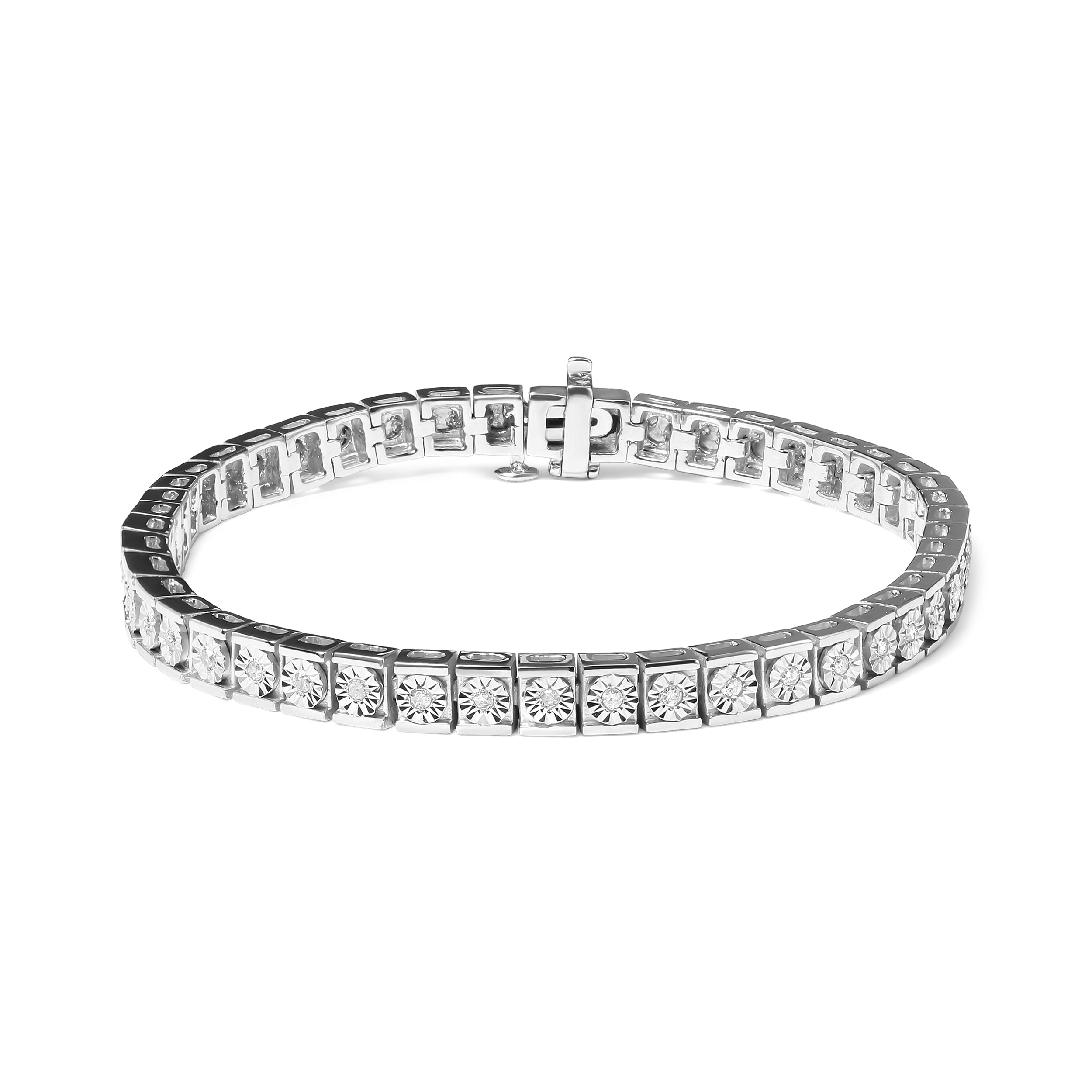 .925 Sterling Silver 1/4 Cttw Miracle Set Diamond and Bead Link 7.25" Tennis Bracelet I-J Color, I2-I3 Clarity on sale at MyriadMart