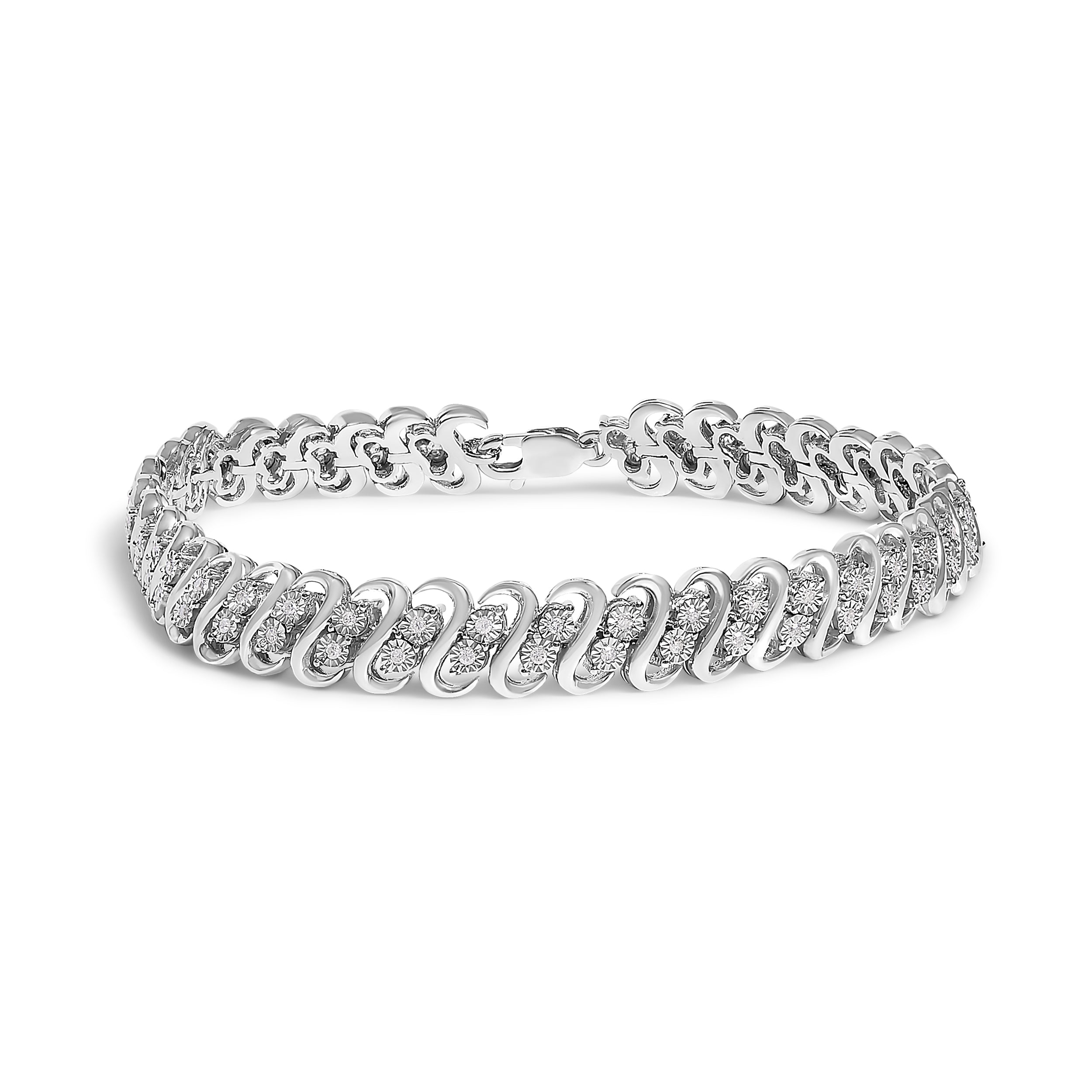 .925 Sterling Silver 1/2 Cttw Diamond Double Row S-Link Bracelet I-J Color, I2-I3 Clarity - 7.5" Inches on sale at MyriadMart