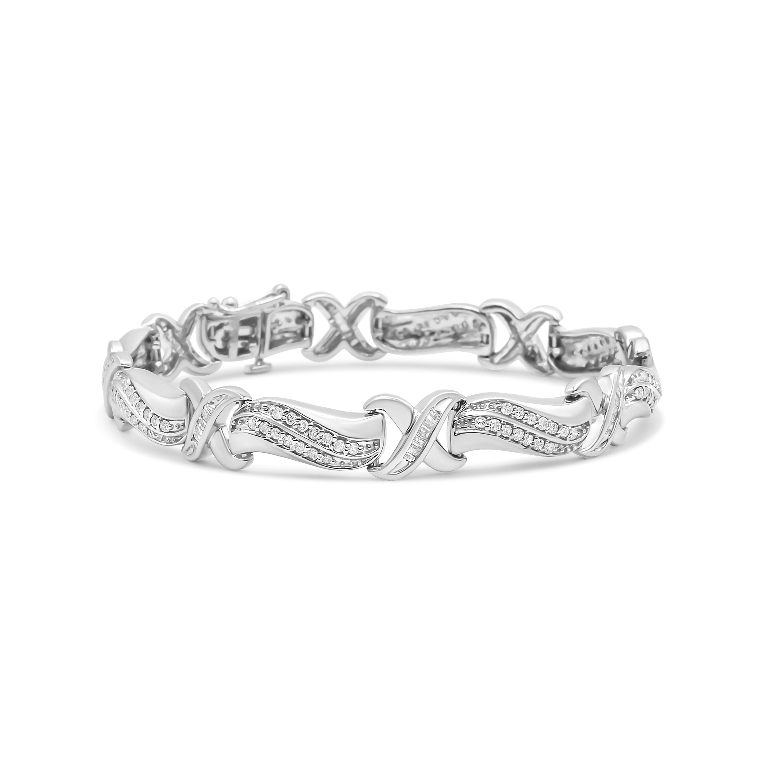 .925 Sterling Silver 1 3/4 Cttw Diamond Wave and X Link Tennis Bracelet I-J Color, I3 Clarity - 7" on sale at MyriadMart