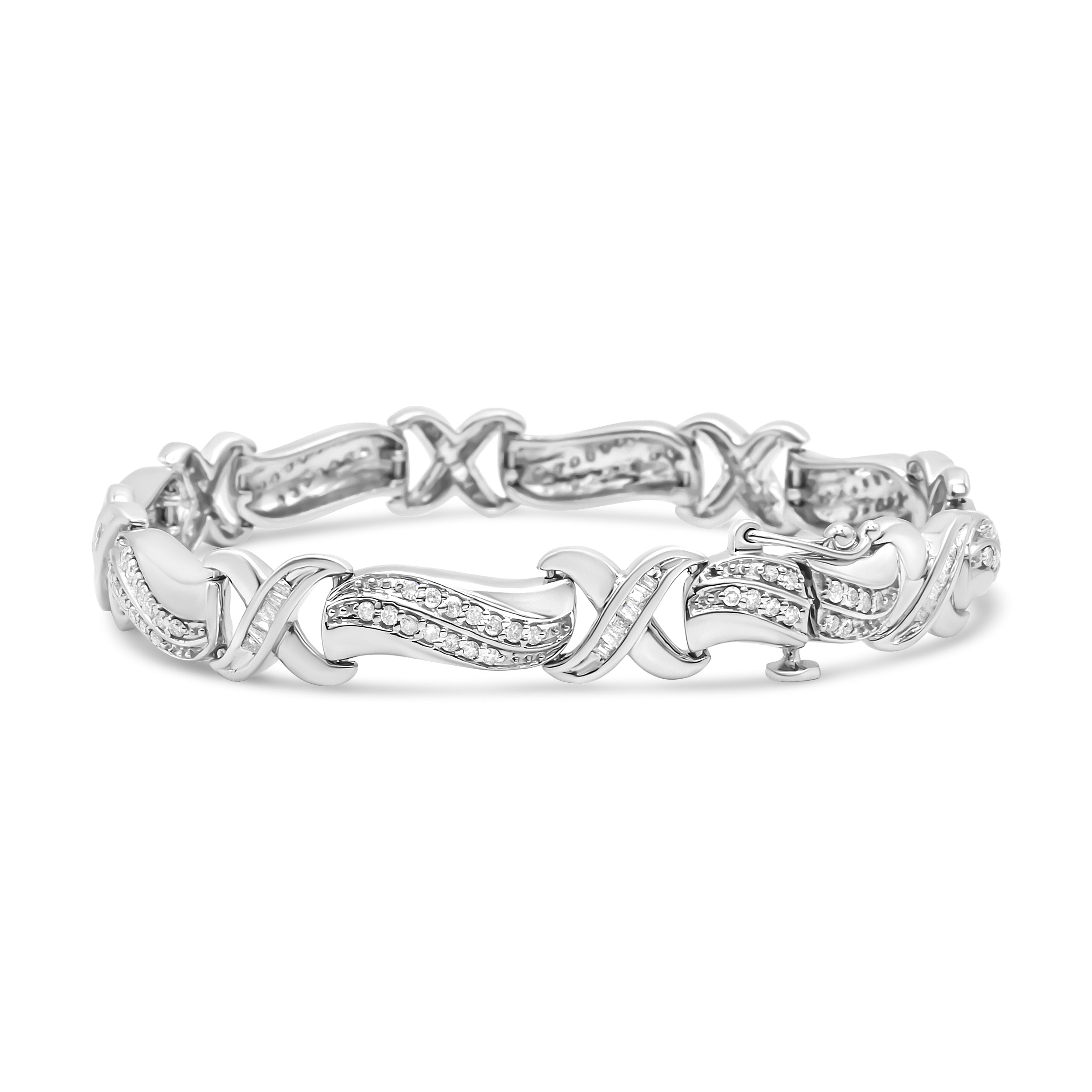 .925 Sterling Silver 1 3/4 Cttw Diamond Wave and X Link Tennis Bracelet I-J Color, I3 Clarity - 7" on sale at MyriadMart
