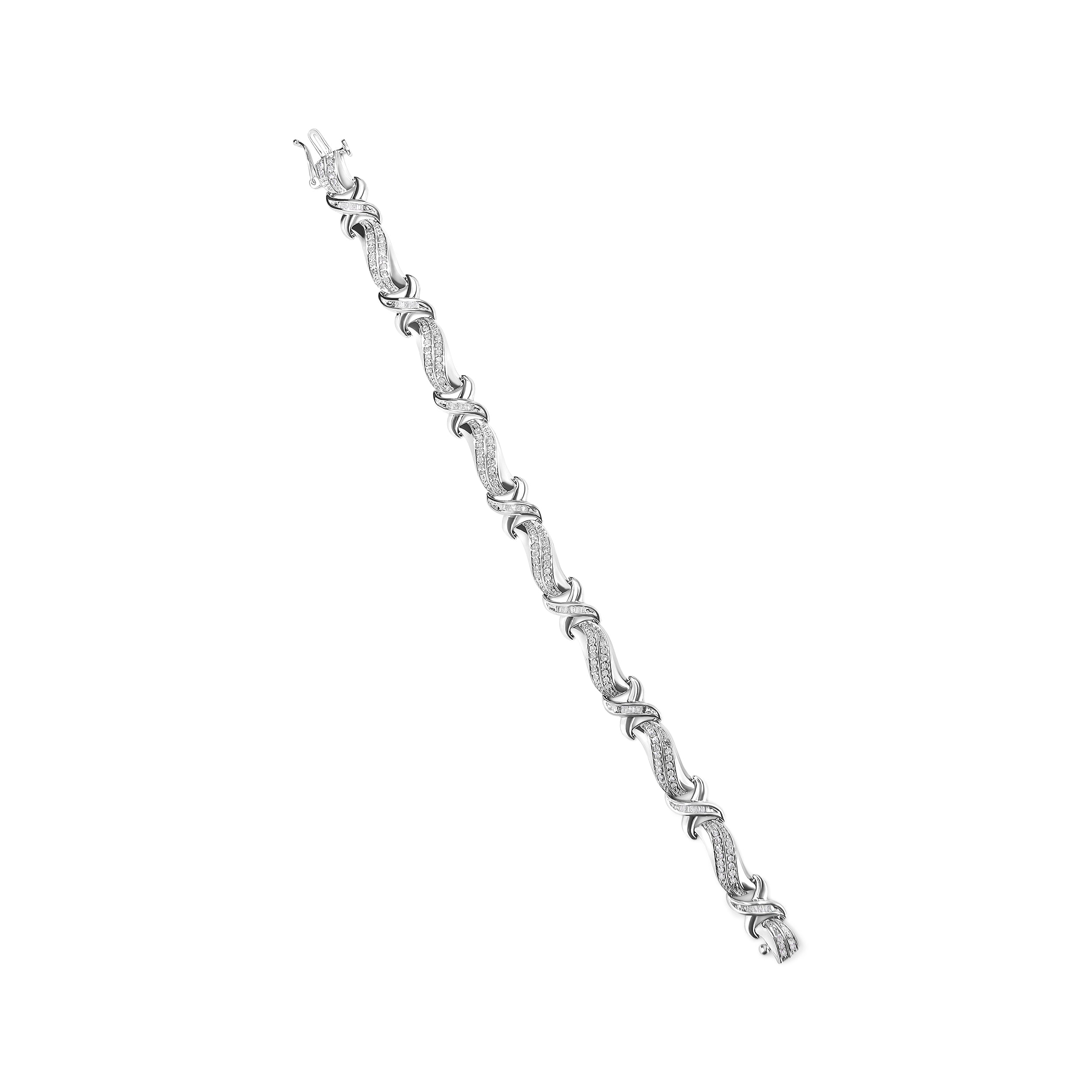 .925 Sterling Silver 1 3/4 Cttw Diamond Wave and X Link Tennis Bracelet I-J Color, I3 Clarity - 7" on sale at MyriadMart