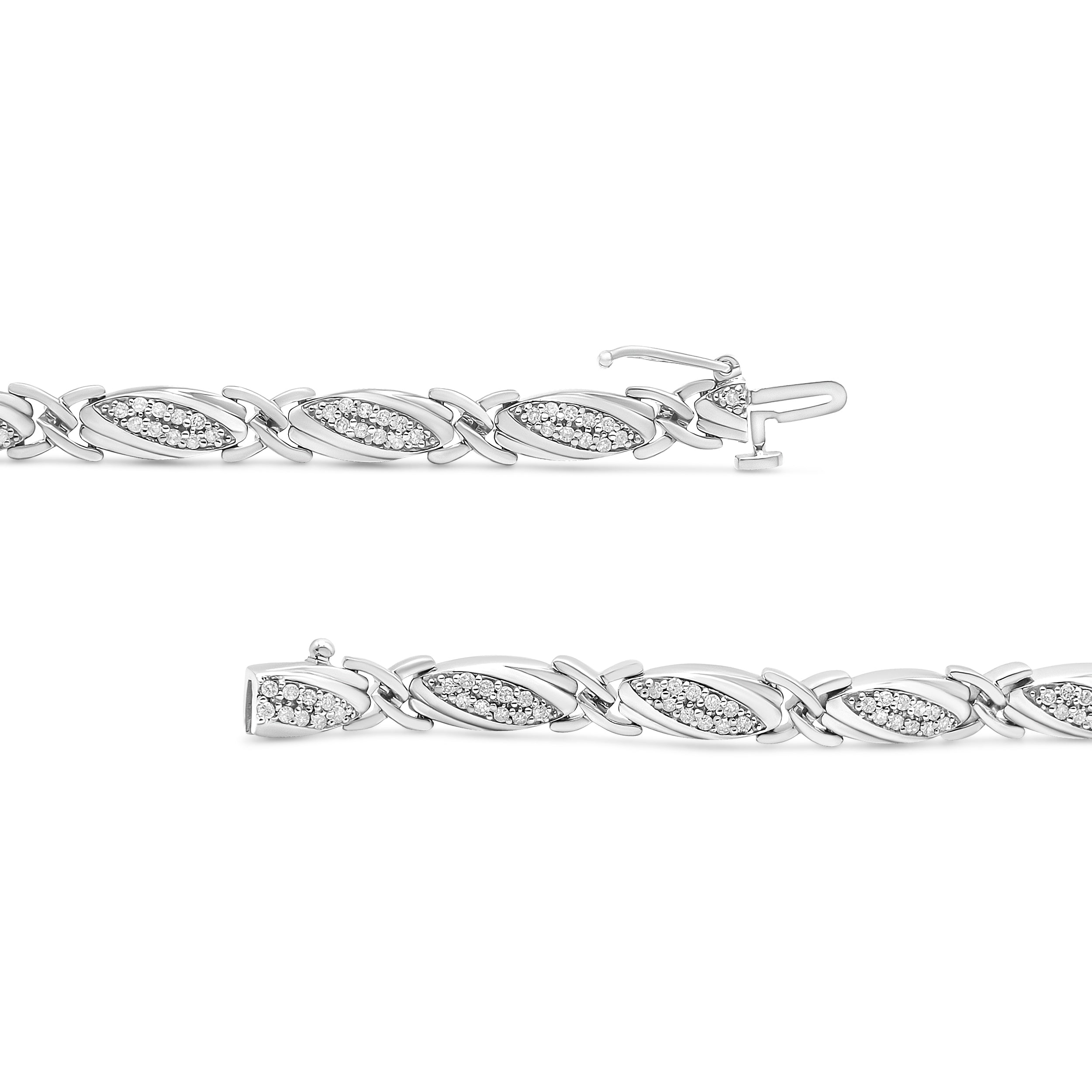 .925 Sterling Silver 1.00 Cttw Round Diamond X-Link Bracelet I-J Color, I2-I3 Clarity - Size 7.25" on sale at MyriadMart