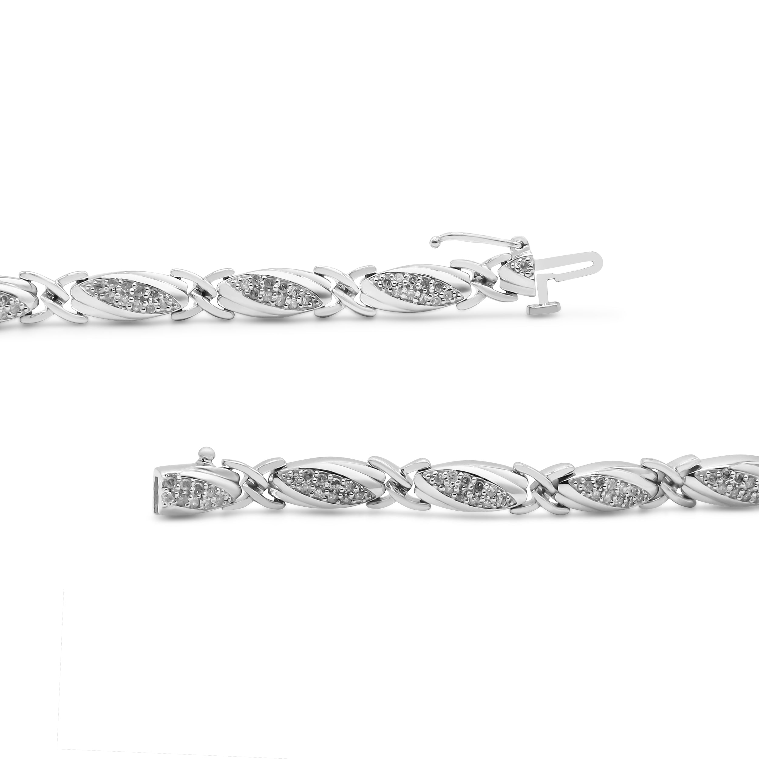 .925 Sterling Silver 1.00 Cttw Round Diamond X-Link Bracelet I-J Color, I2-I3 Clarity - Size 7.25" on sale at MyriadMart