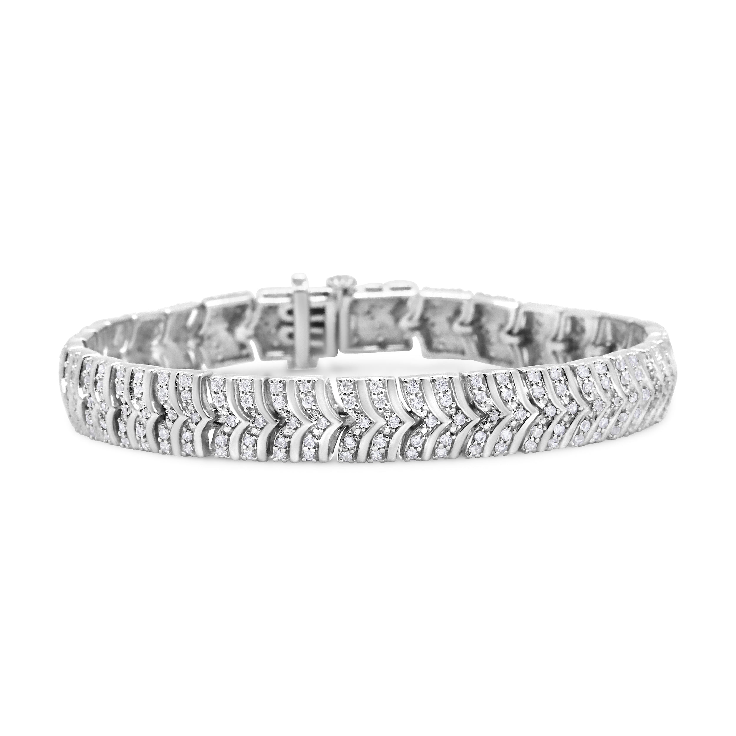 .925 Sterling Silver 3.00 Cttw Diamond Chevron Link Bracelet I2-I3 Clarity, I-J Color - Size 7.25" on sale at MyriadMart