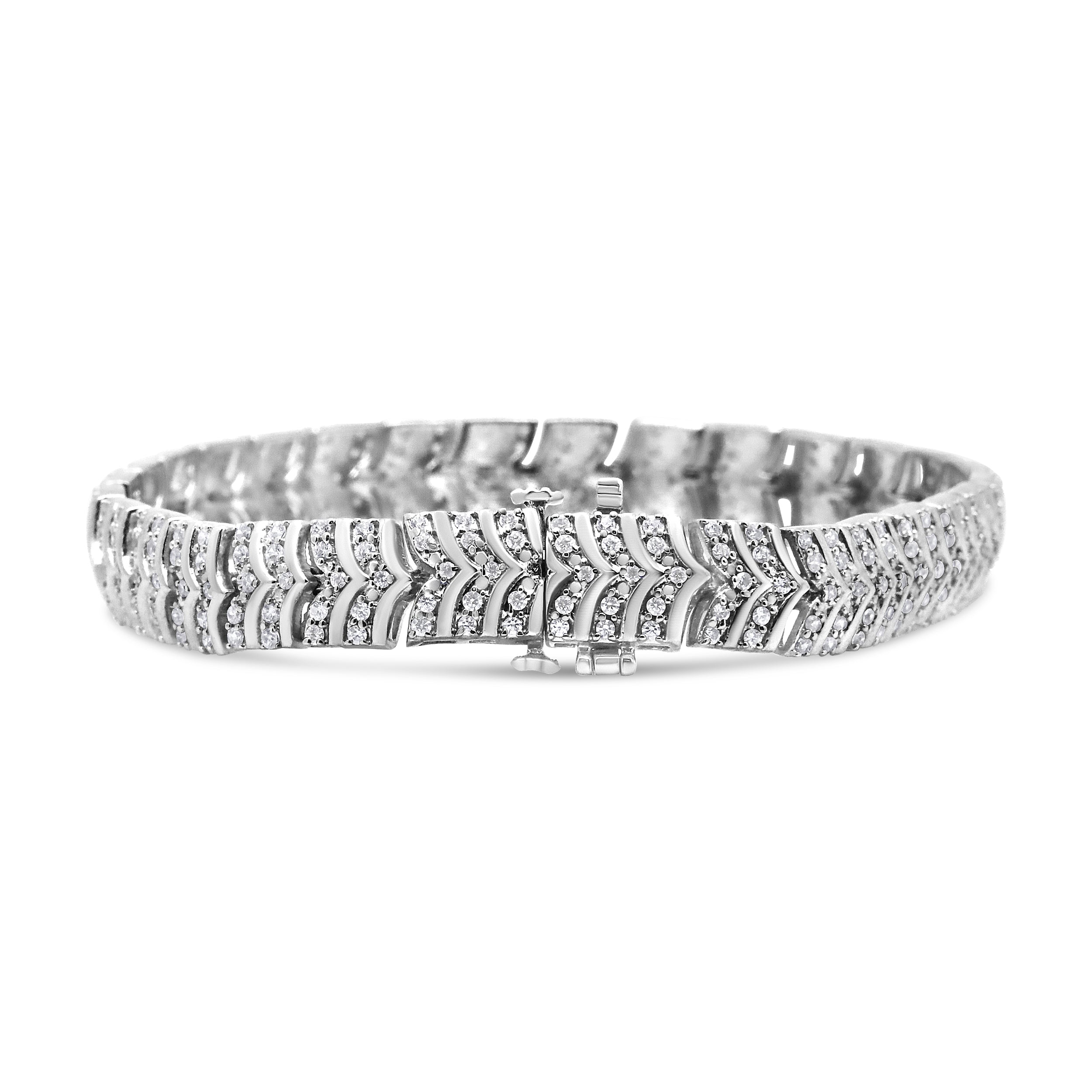 .925 Sterling Silver 3.00 Cttw Diamond Chevron Link Bracelet I2-I3 Clarity, I-J Color - Size 7.25" on sale at MyriadMart