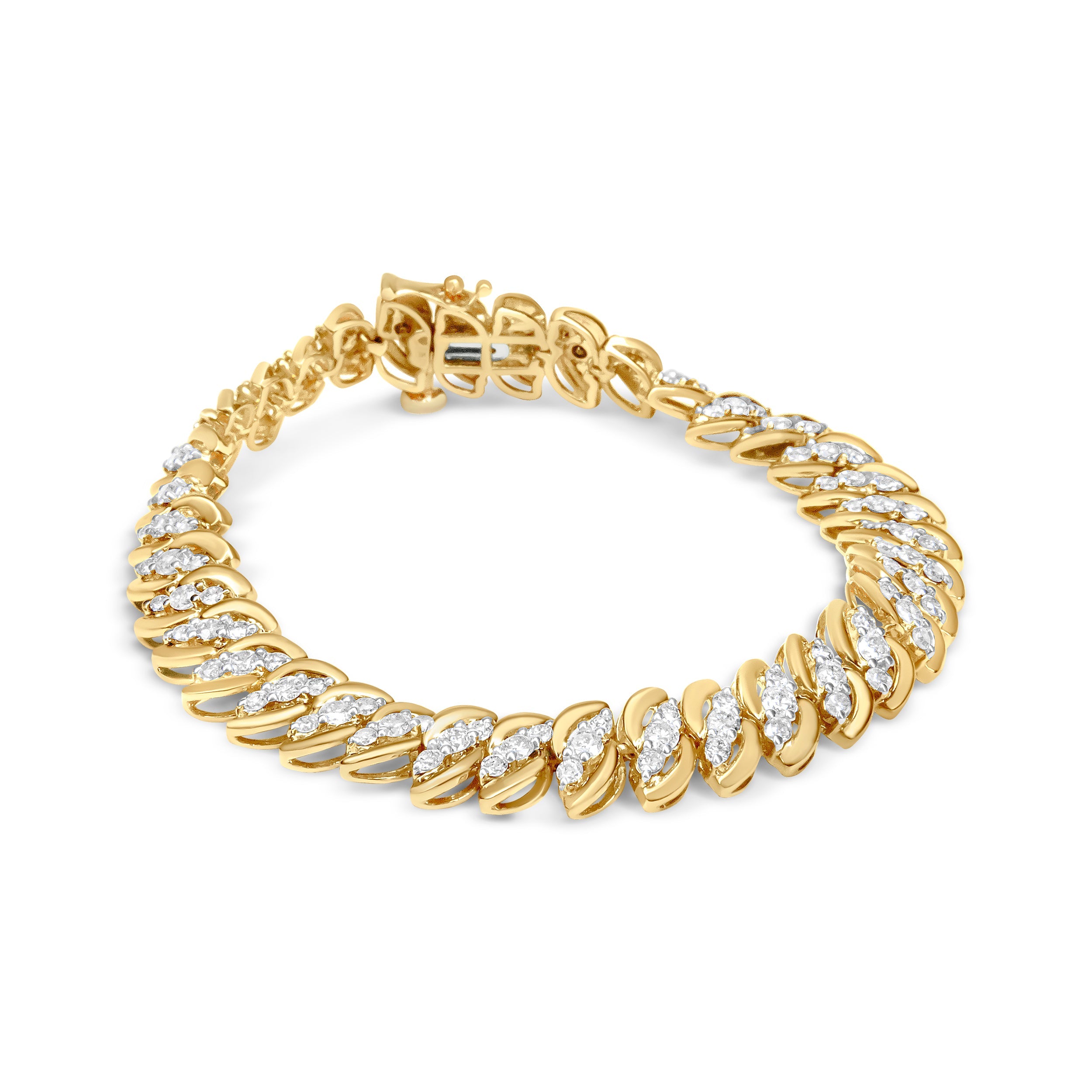 10K Yellow Gold 5.0 Cttw Diamond Double Row S-Link Cuban Bracelet J-K Color, I2-I3 Clarity - 7.25" Inches on sale at MyriadMart
