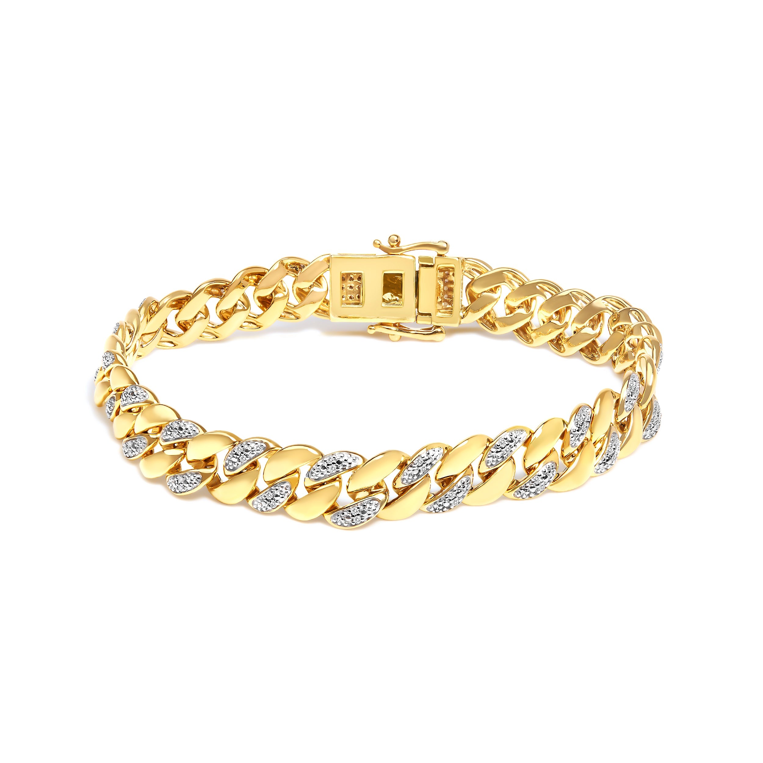 14K Yellow Gold Plated .925 Sterling Silver 3/8 Cttw Diamond Cuban Bracelet I-J Color, I3 Clarity - 7.25" on sale at MyriadMart