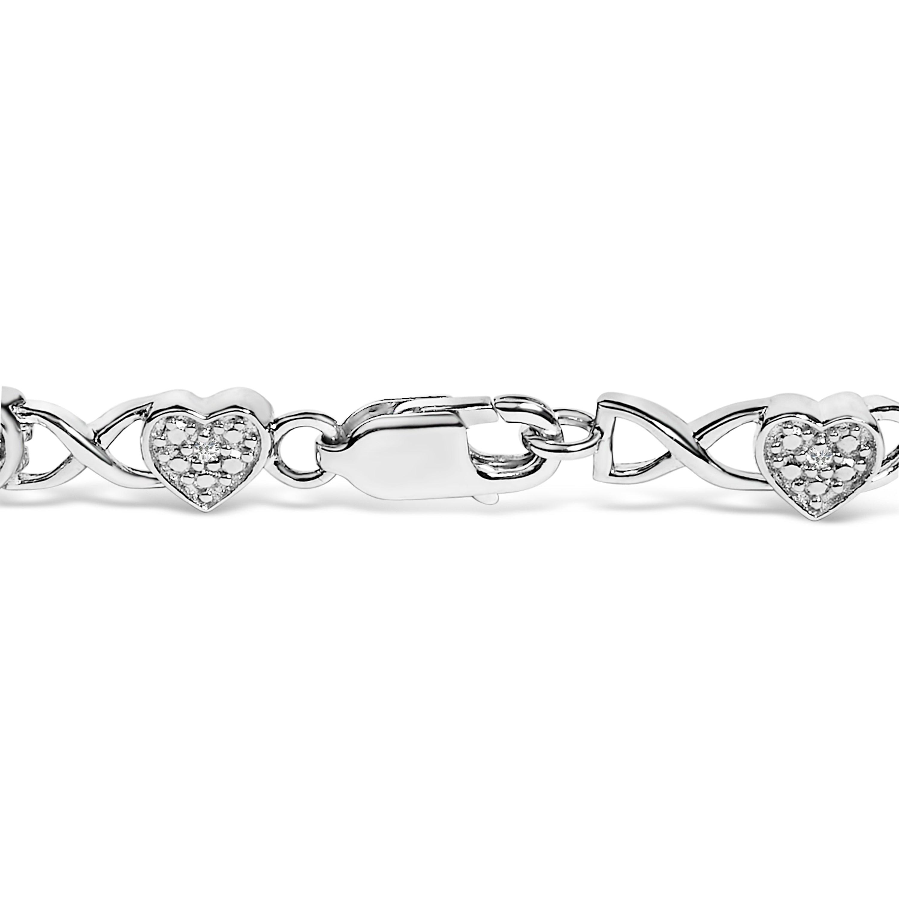 .925 Sterling Silver Diamond Accent Heart Link Bracelet I-J Color, I3 Clarity - 7.25" on sale at MyriadMart