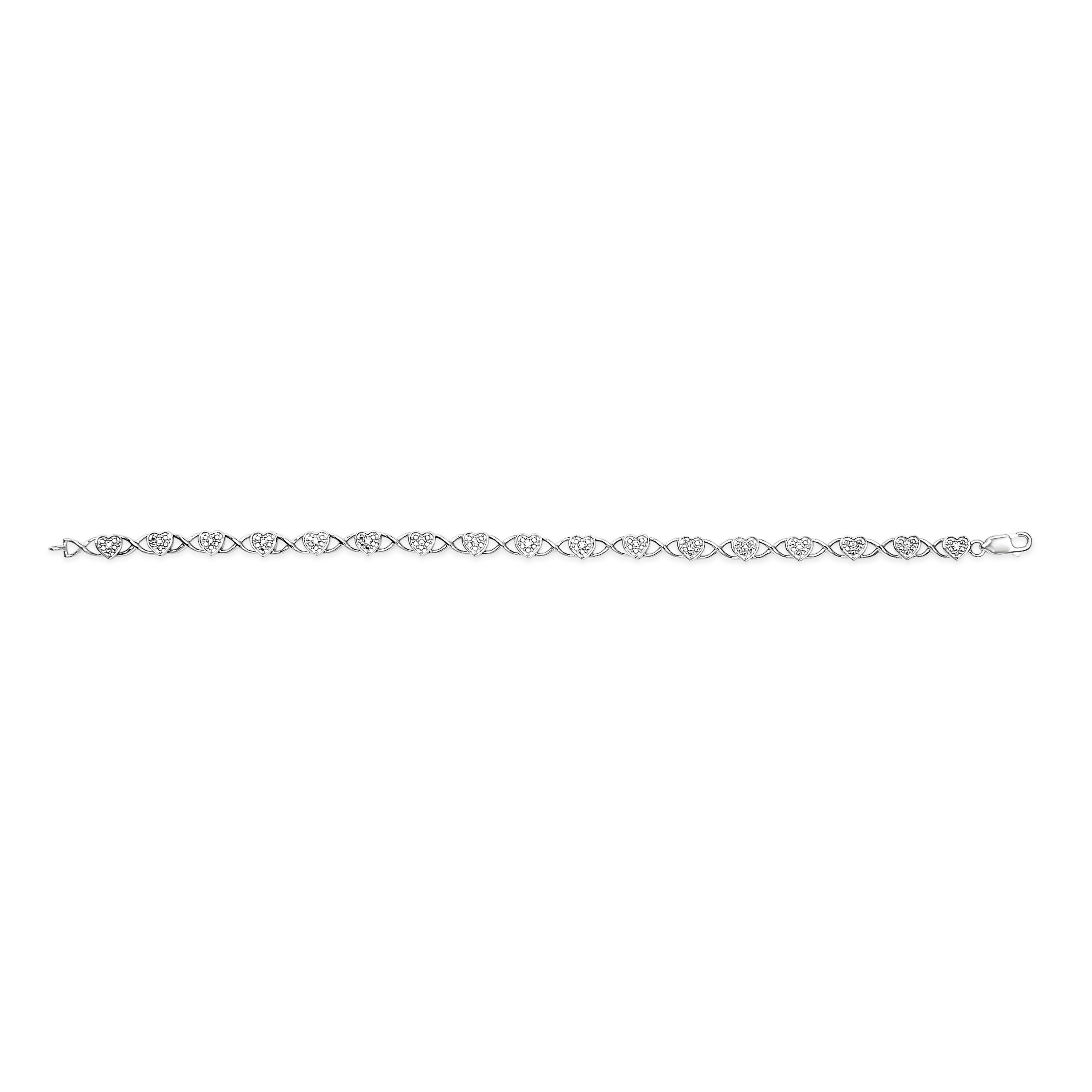 .925 Sterling Silver Diamond Accent Heart Link Bracelet I-J Color, I3 Clarity - 7.25" on sale at MyriadMart