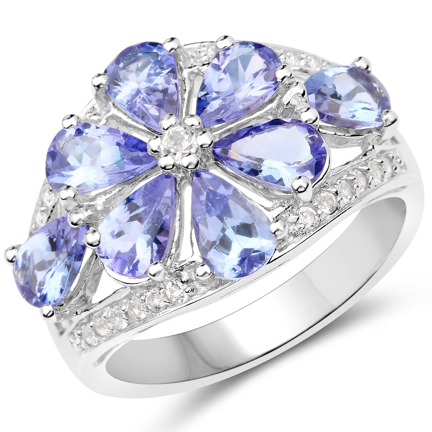 3.24 Carat Genuine Tanzanite and White Topaz .925 Sterling Silver Ring on sale at MyriadMart