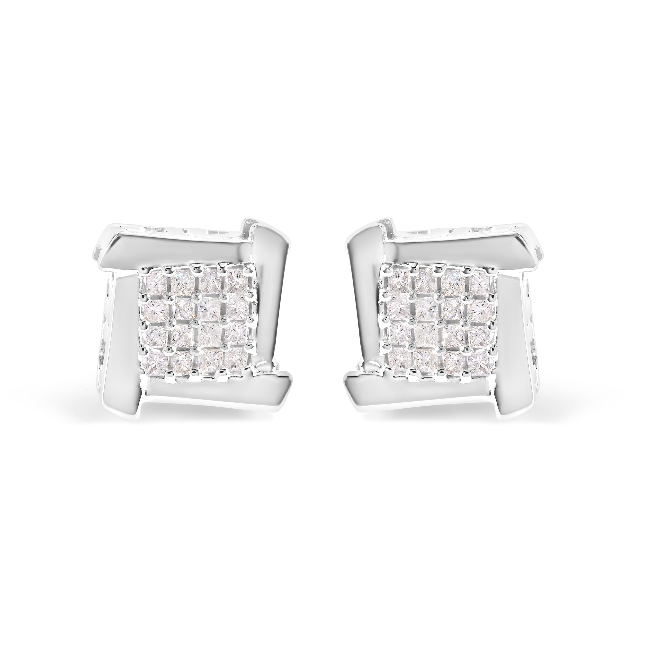10K White Gold 1/2 Cttw Composite Princess Diamond Square and Swirl Stud Earrings I-J Color, I1-I2 Clarity on sale at MyriadMart