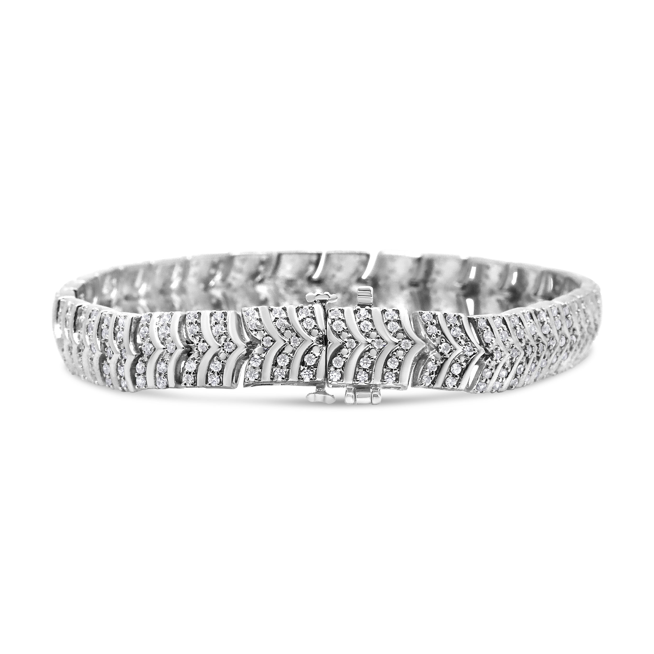 .925 Sterling Silver 3.00 Cttw Diamond Chevron Link Bracelet I2-I3 Clarity, I-J Color - Size 7.25" on sale at MyriadMart