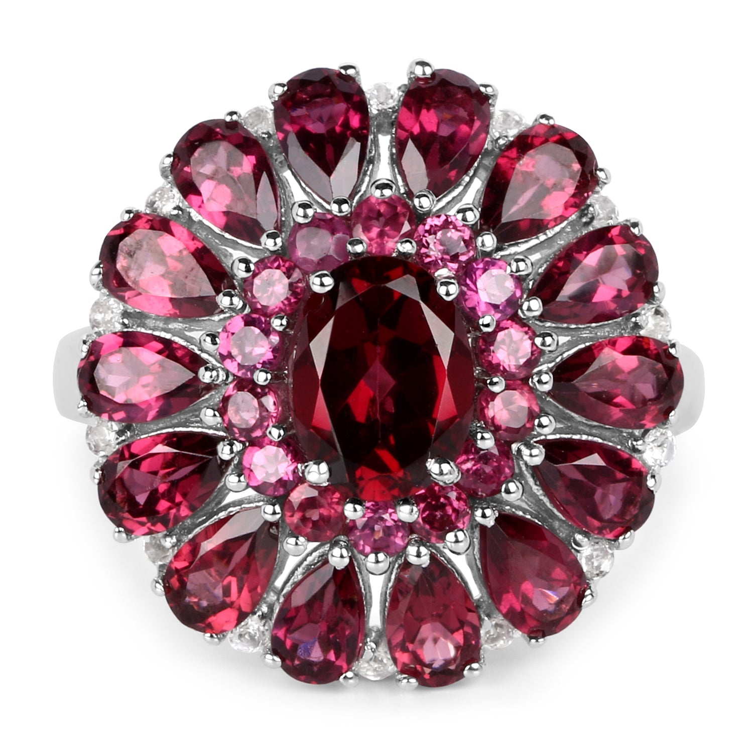 6.19 Carat Genuine Rhodolite and White Topaz .925 Sterling Silver Ring on sale at MyriadMart